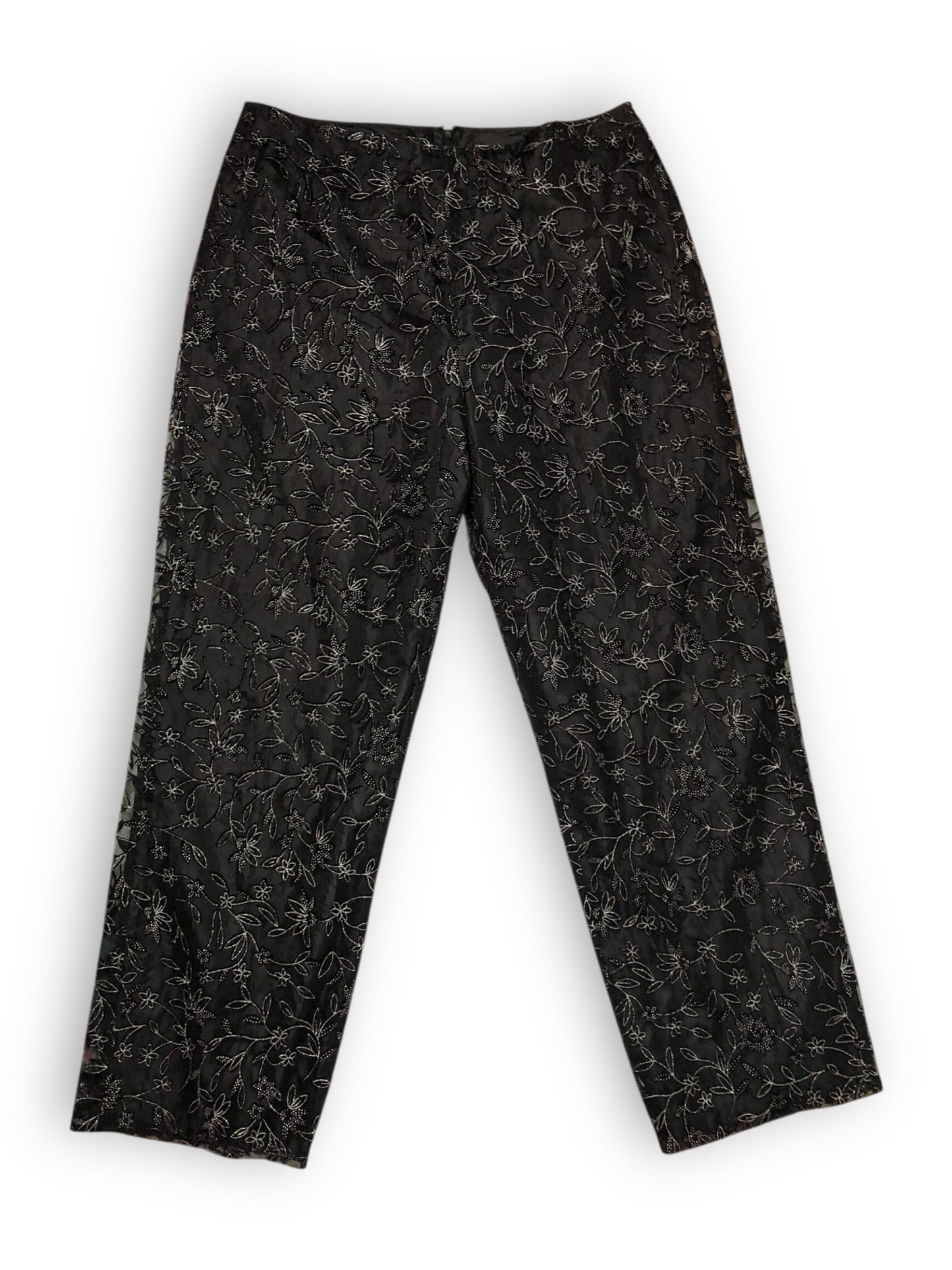 90’s/Y2K Ronni Nicole by Ouida Black Glittery Floral Pants (XL)