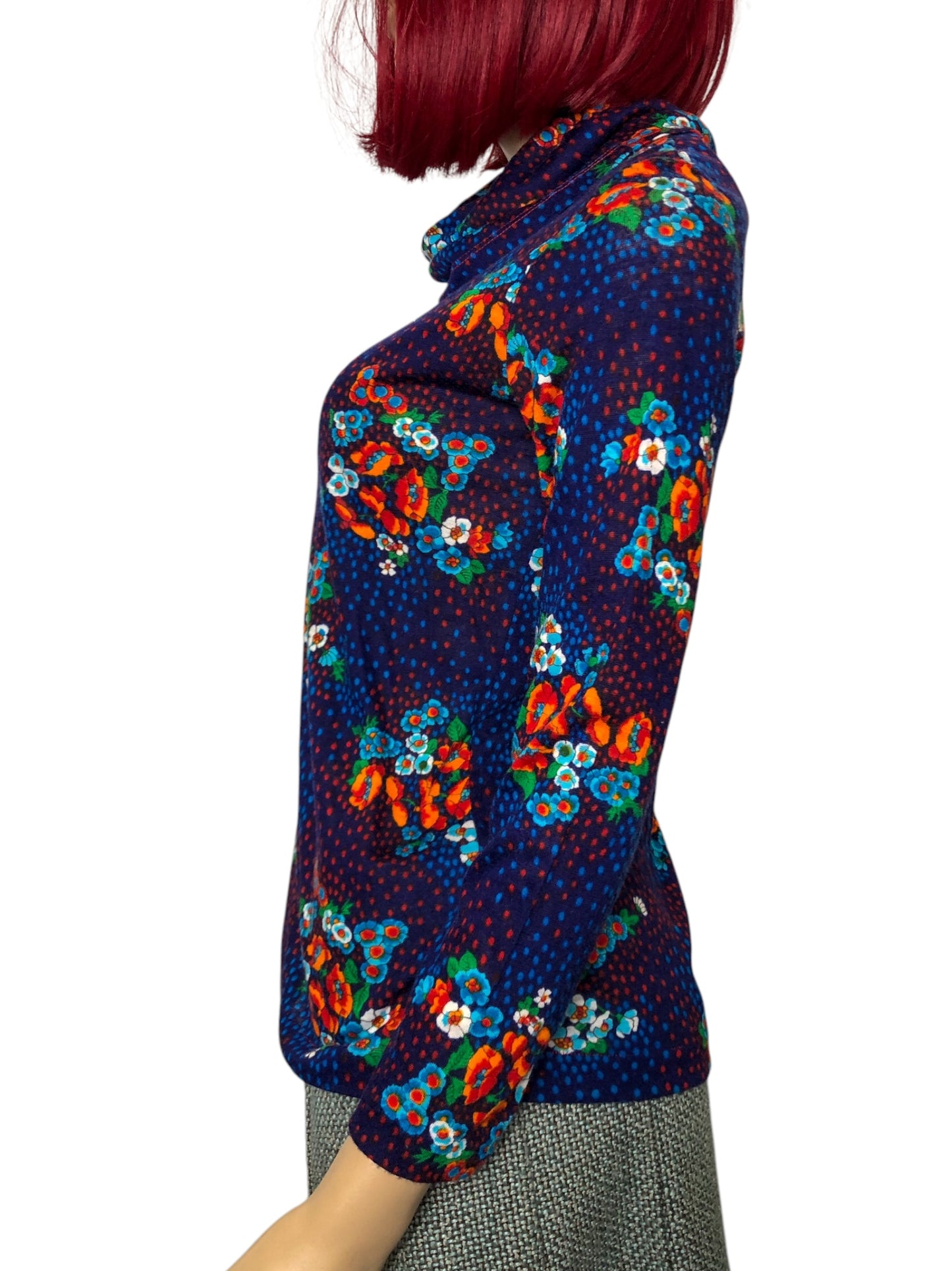 60’s The May Company Blue Floral Retro Turtleneck (S)