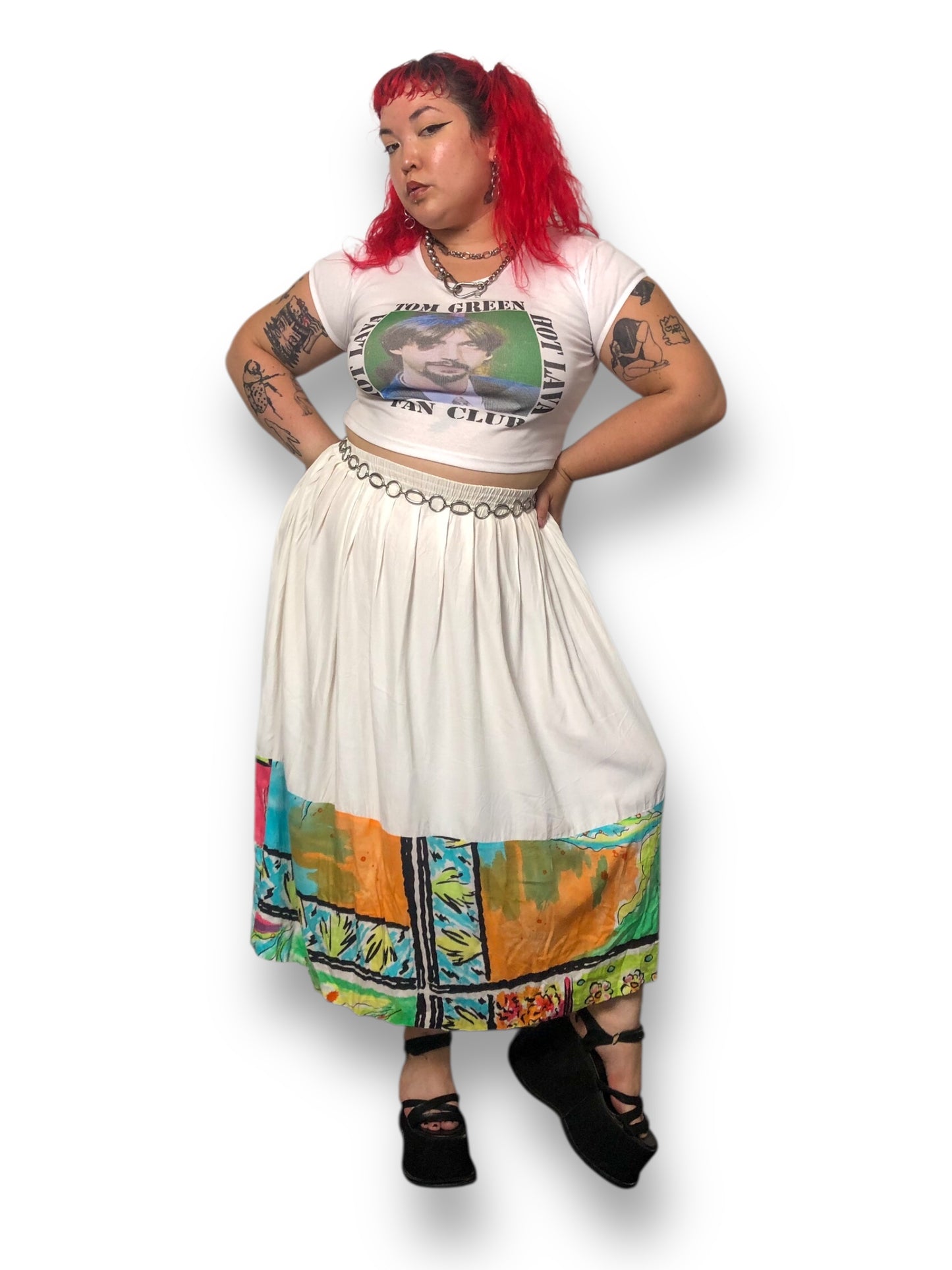 80’s/90’s August Max Woman White Retro Midi Skirt (XL/2X)