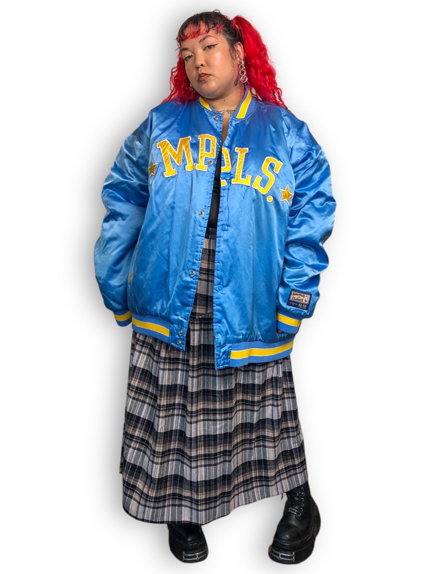 90’s Hardwood Classics Minneapolis Lakers Sky Blue Satin Bomber Jacket (3X/4X/5X/6X)