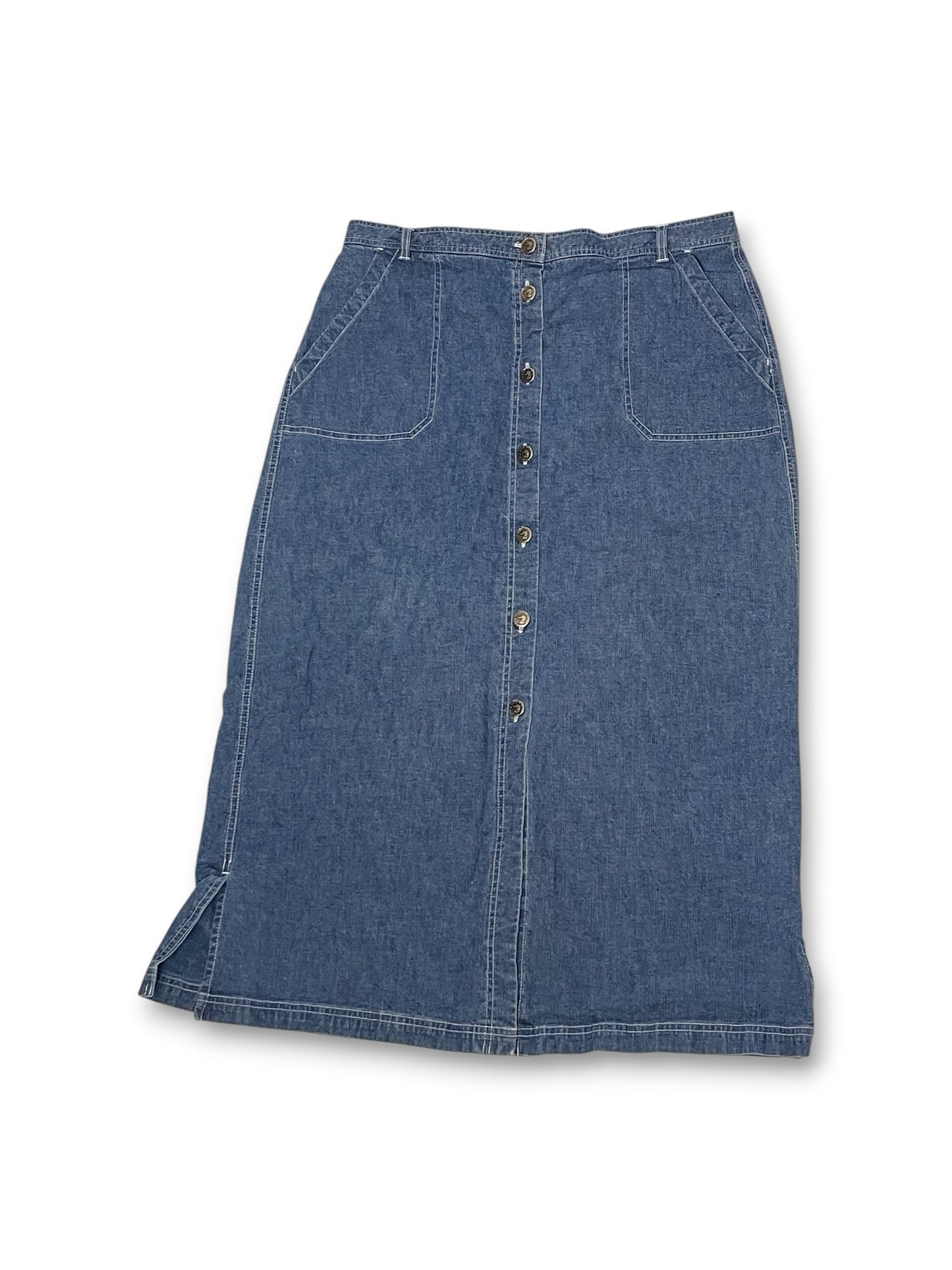Y2K Medium Wash Denim Midi Skirt (XL)