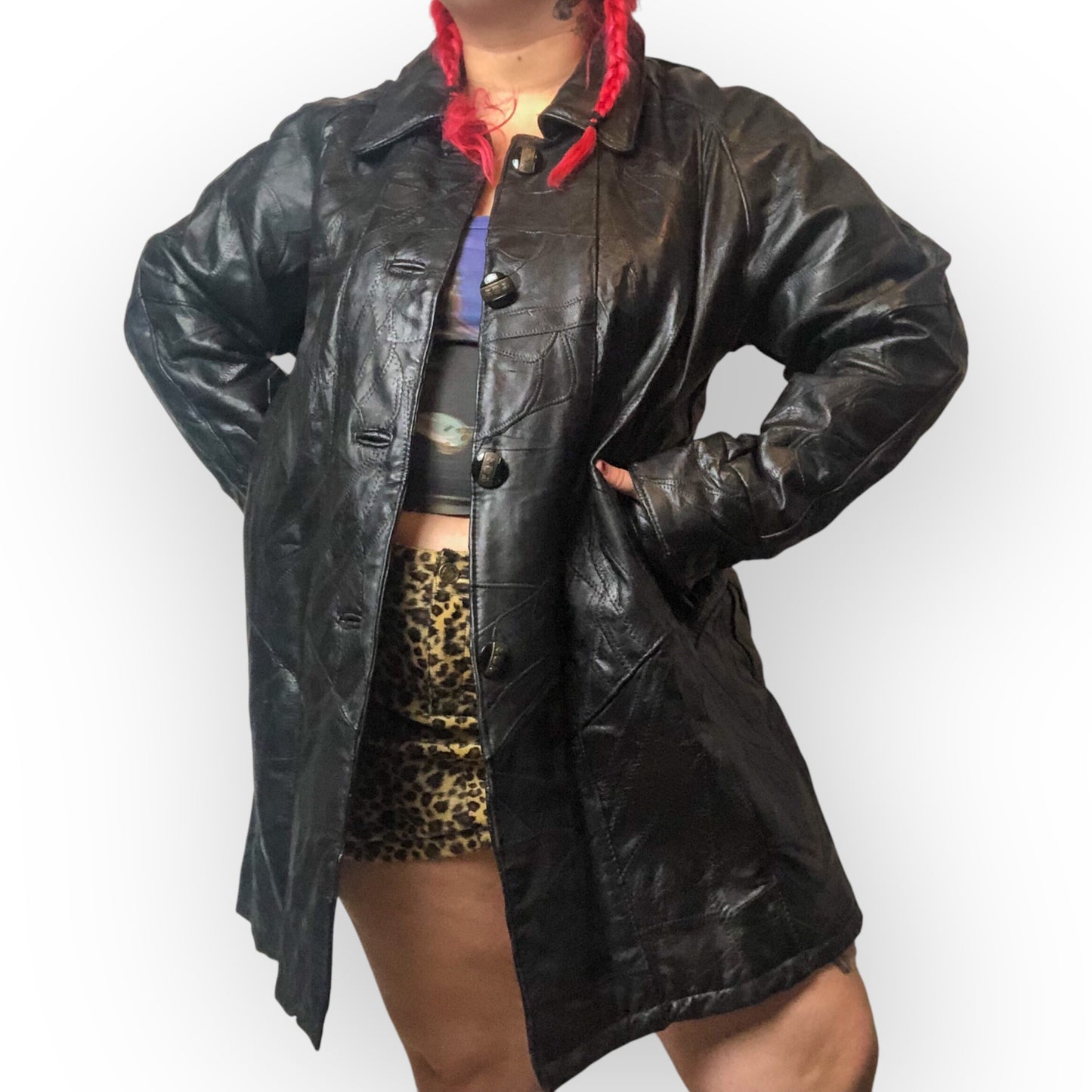 90’s Maxam Black Mosaic Patchwork Leather Jacket (XL)