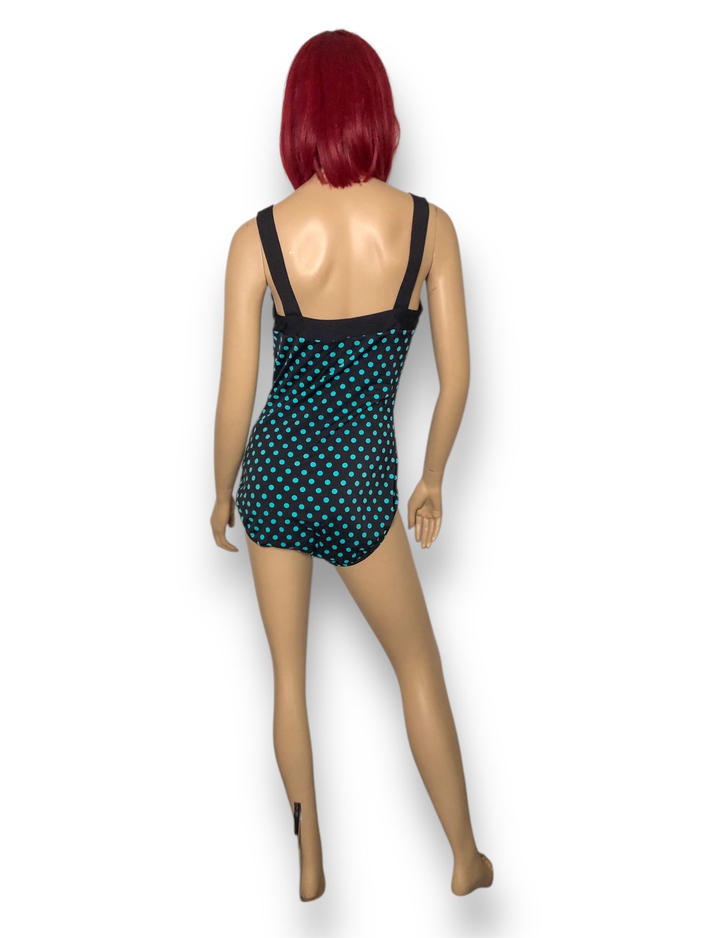 90’s/Y2K INC International Concepts Black and Turquoise Polka Dot Swimsuit (L)