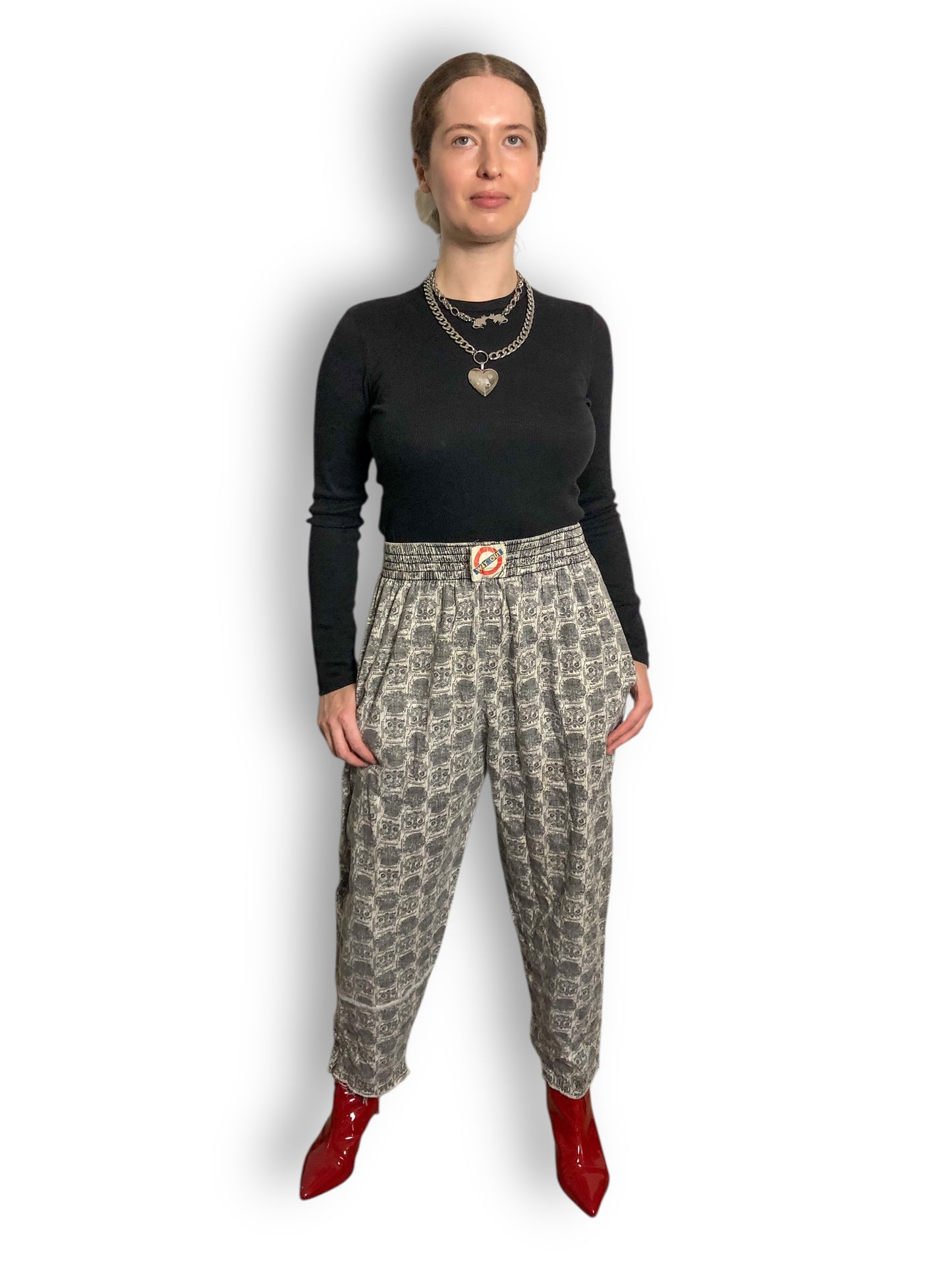 80’s Way Out Gray and White Patterned Pants (M/L)