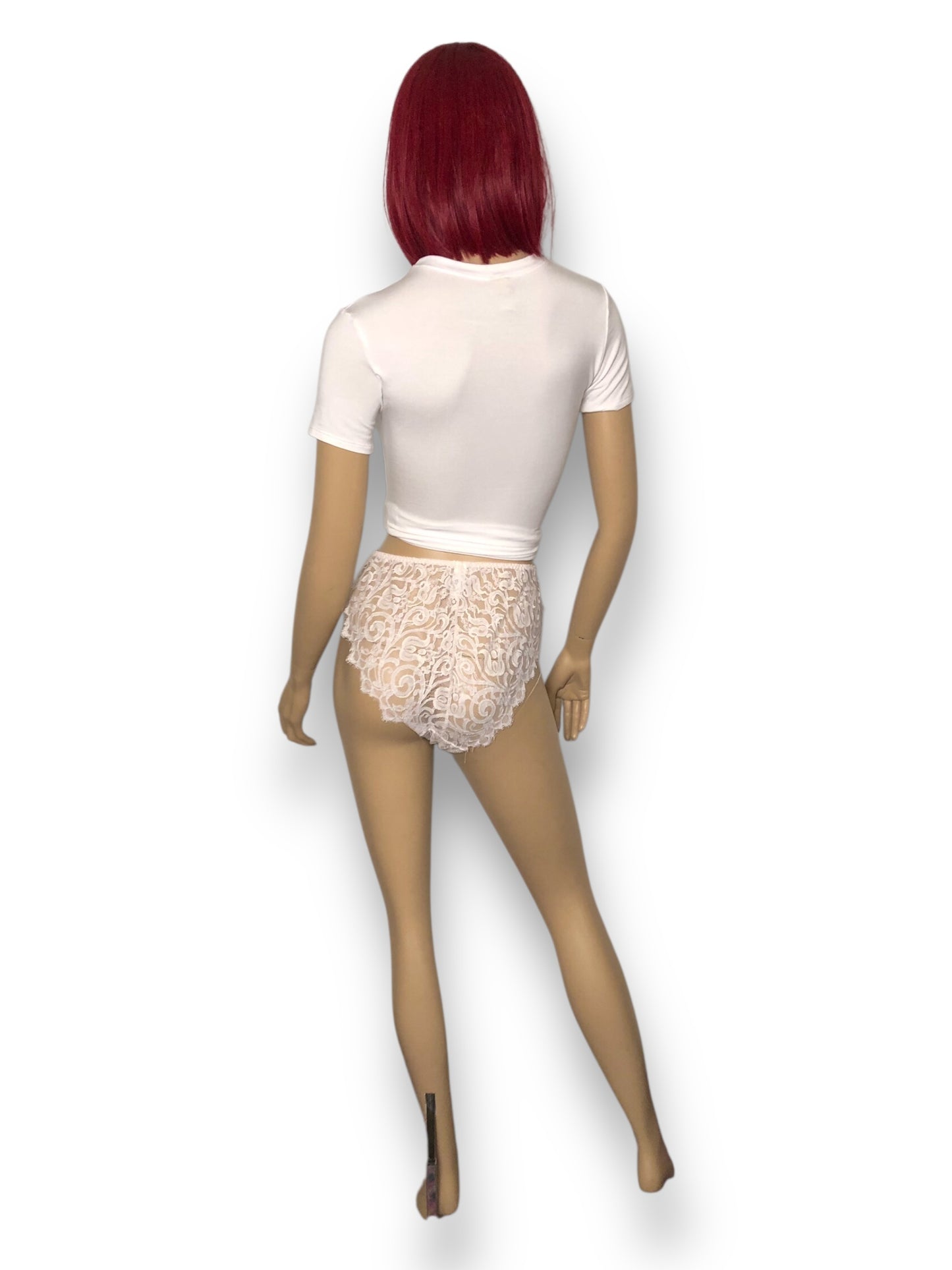 80’s Christian Dior White Lace High-Cut Panties (L)