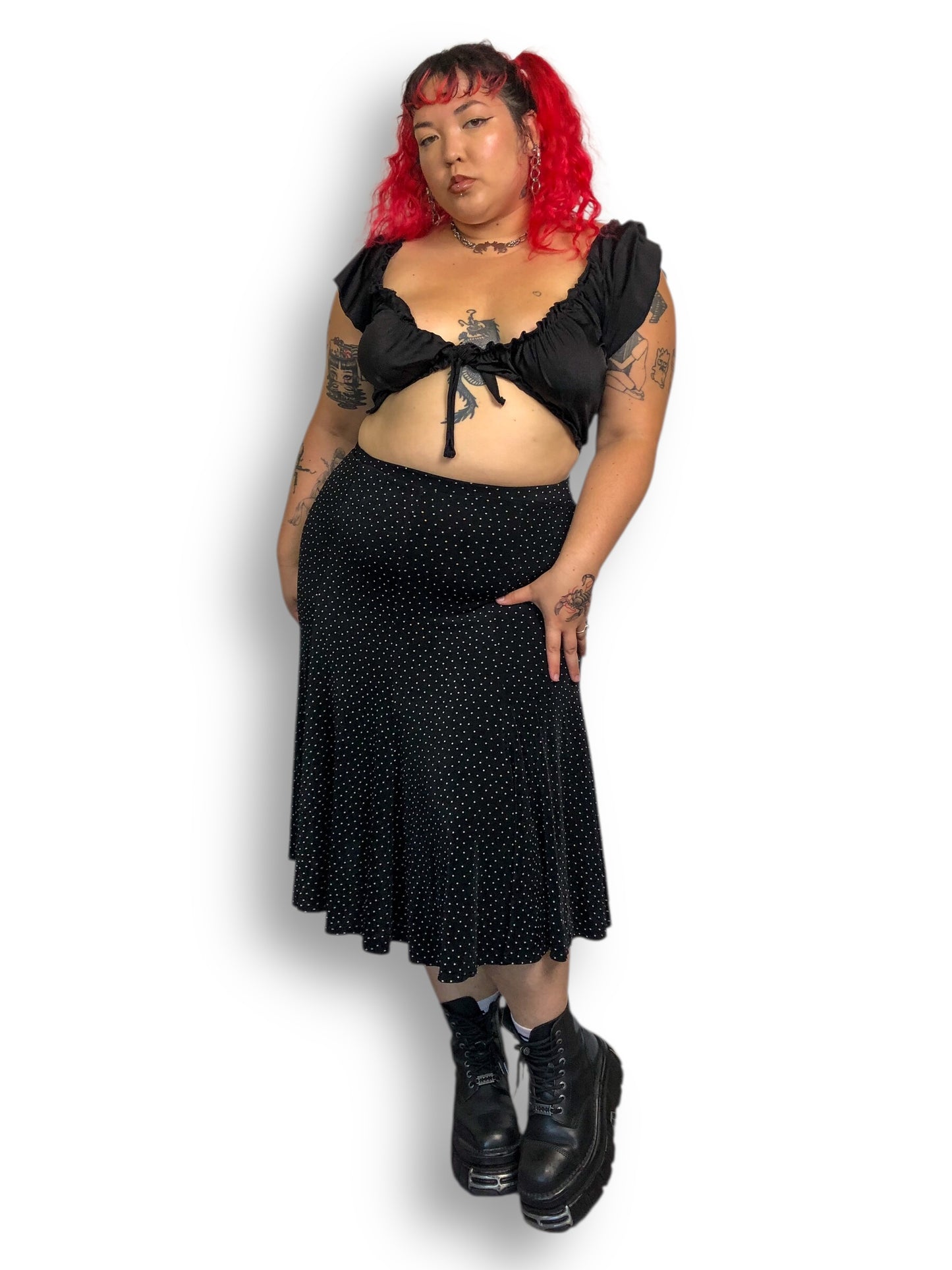 90’s/Y2K Chico’s Travelers Black and White Polka Dot Skirt (L/XL/2X)