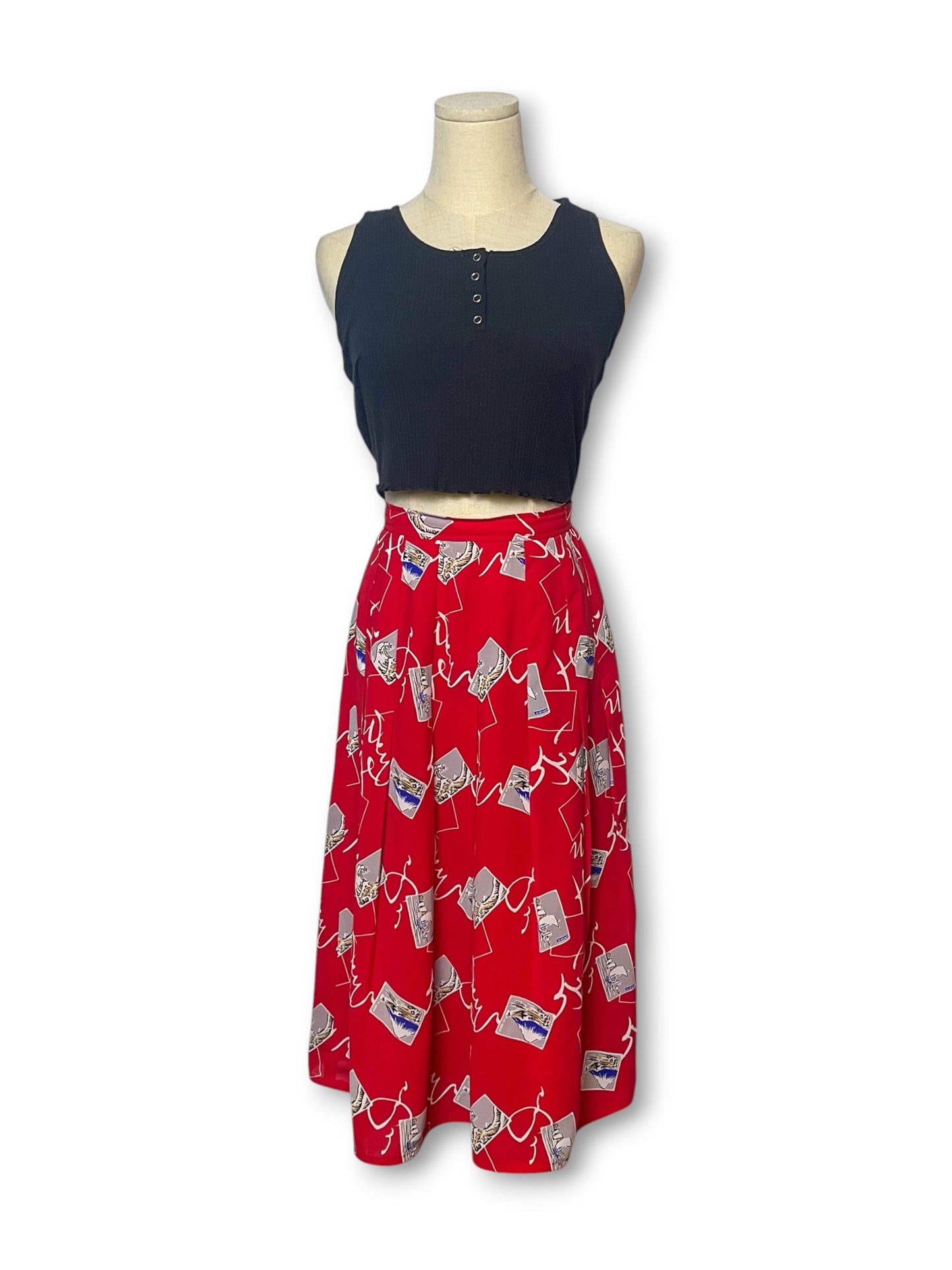 60’s/70’s Japanese Print Pleated Skirt (XS)