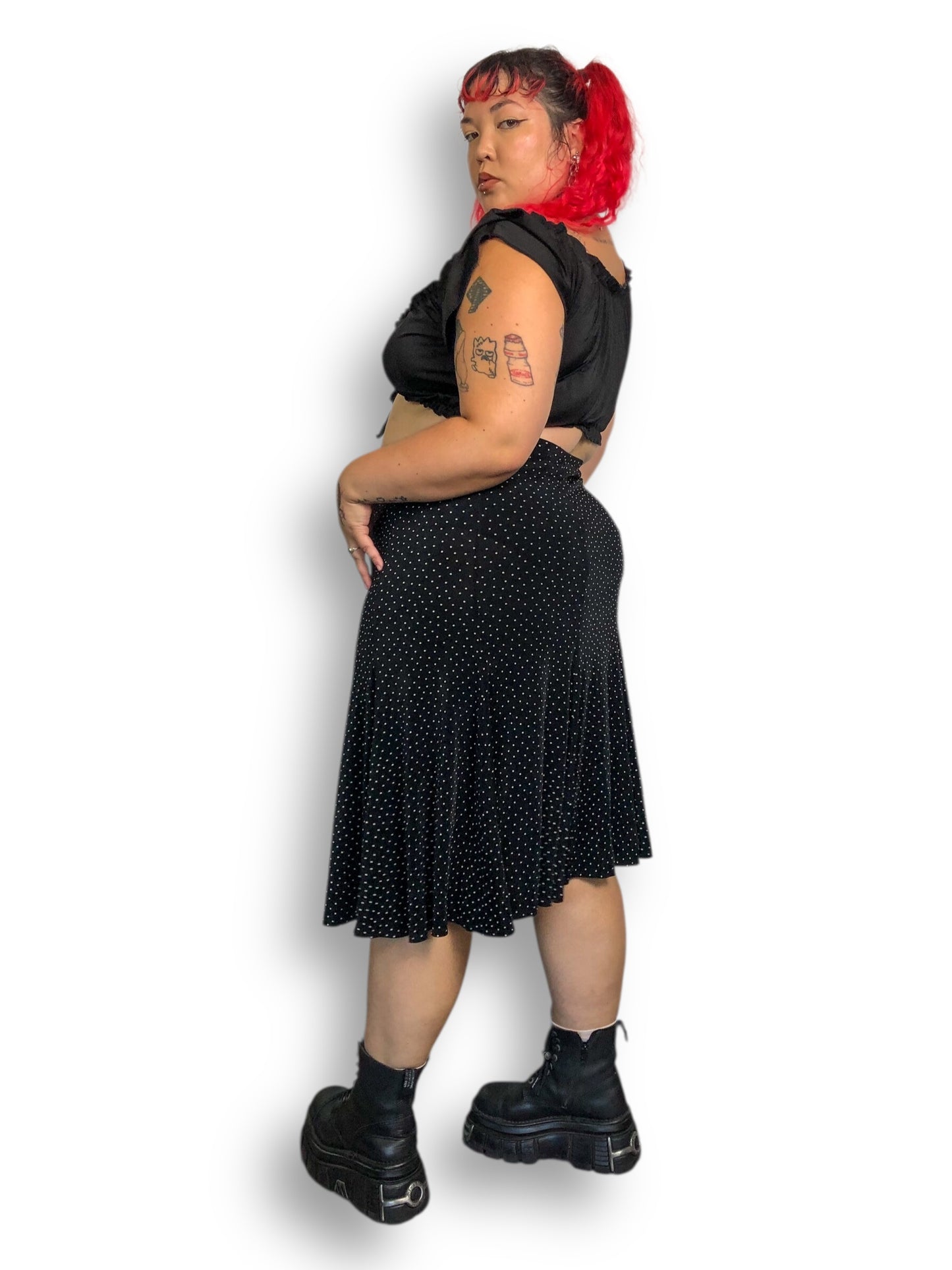 90’s/Y2K Chico’s Travelers Black and White Polka Dot Skirt (L/XL/2X)