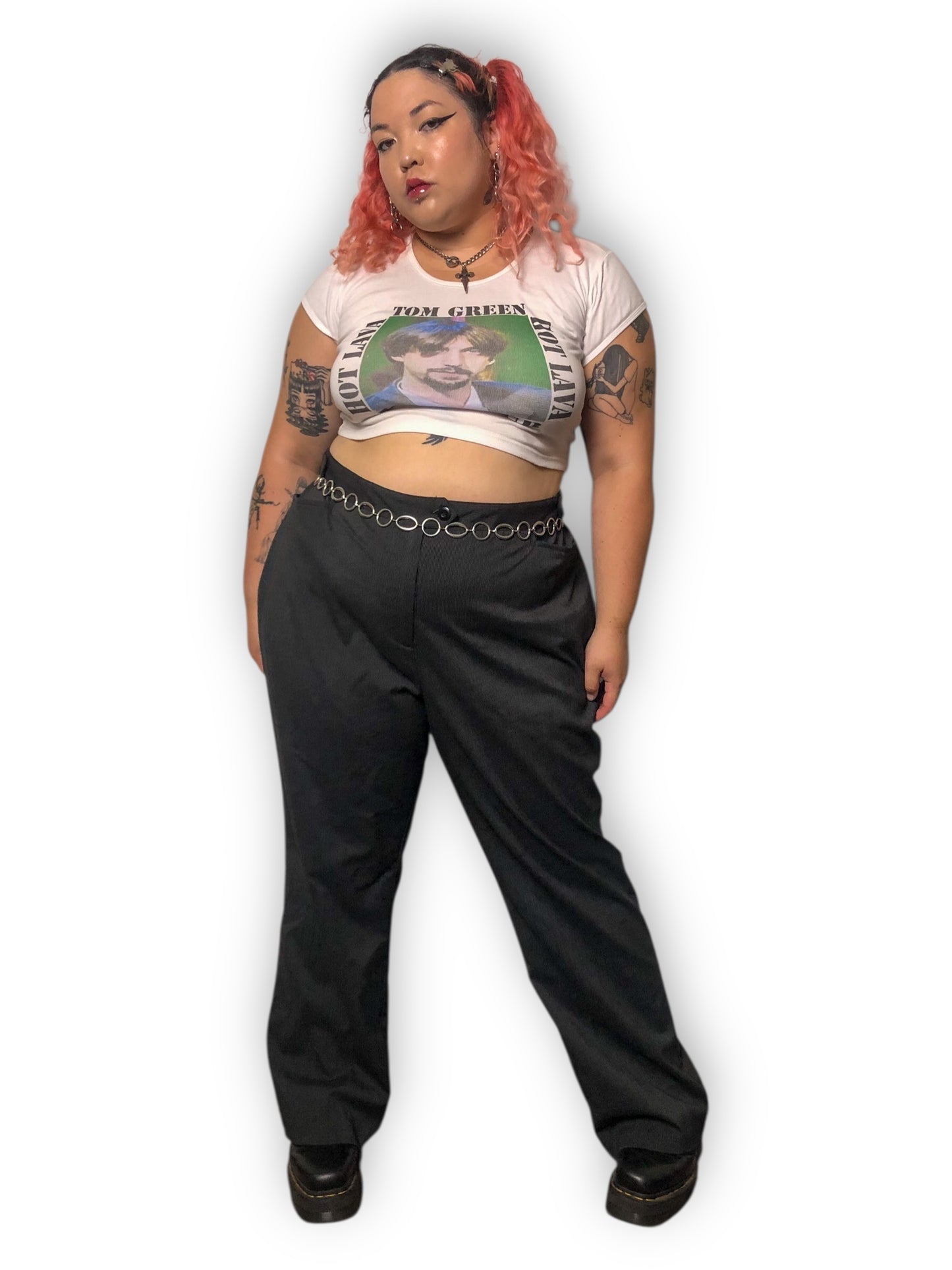 Y2K/Modern Maggie Barnes Gray and Black Pinstripe Slacks (3X)