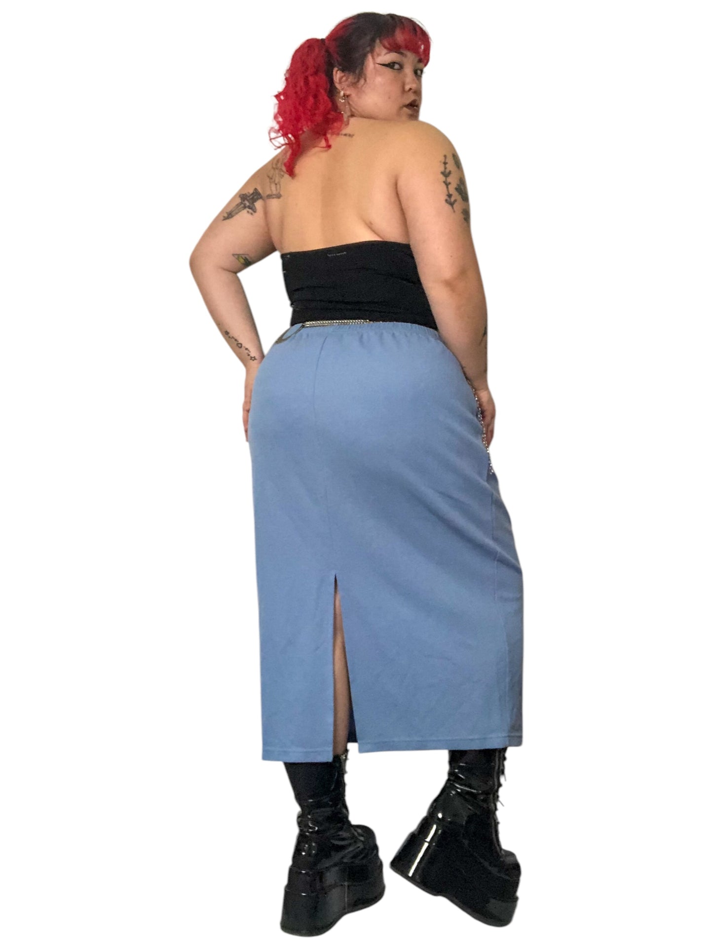 90’s Damasport Baby Blue Rib Knit Midi Skirt (3X)