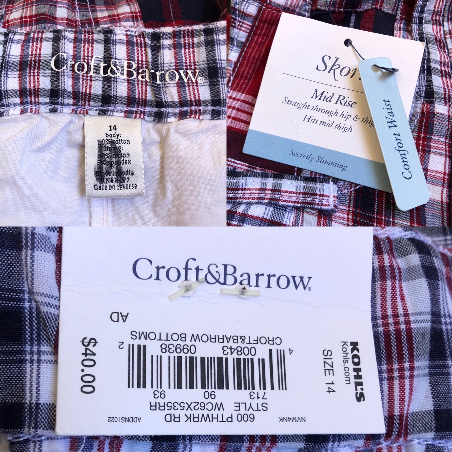 Croft & Barrow Patchwork Plaid Skort (XL)