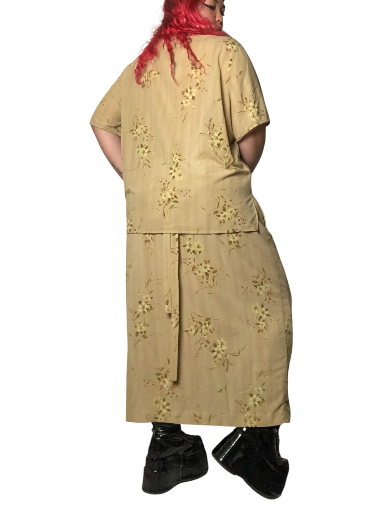 Y2K Rena Rowan Khaki Floral Print 2-Piece Set (3X)
