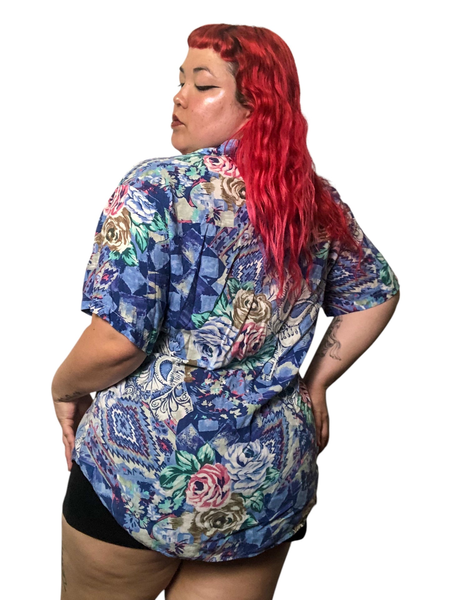 80’s/90’s Victoria Jones Blue Retro Print Button Down Shirt (2X)