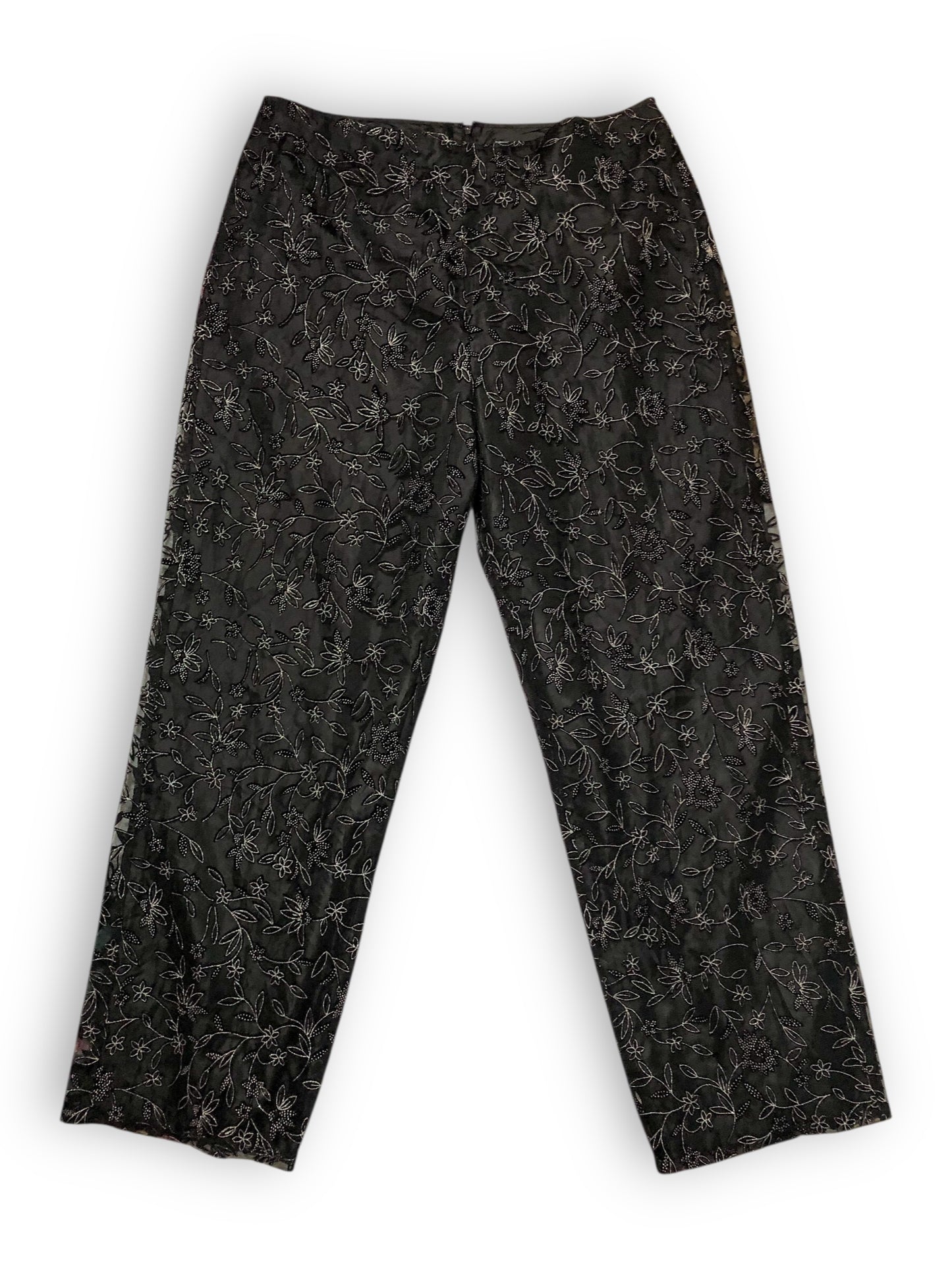 90’s/Y2K Ronni Nicole by Ouida Black Glittery Floral Pants (XL)