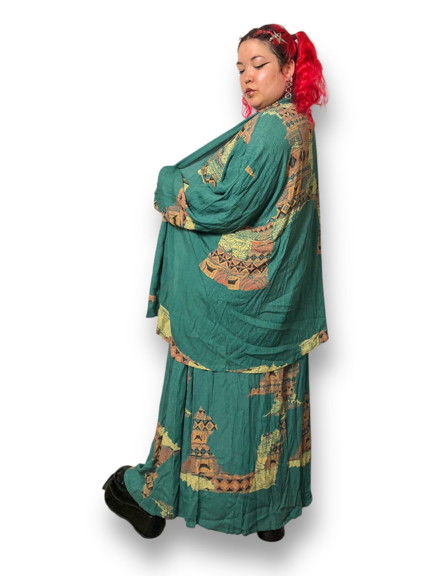 Y2K Simply Southwest Sea Green Retro Patterned 3-Piece Set (2X)