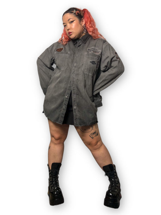 90’s/Y2K Harley Davidson Gray Button Down Shirt (2X)