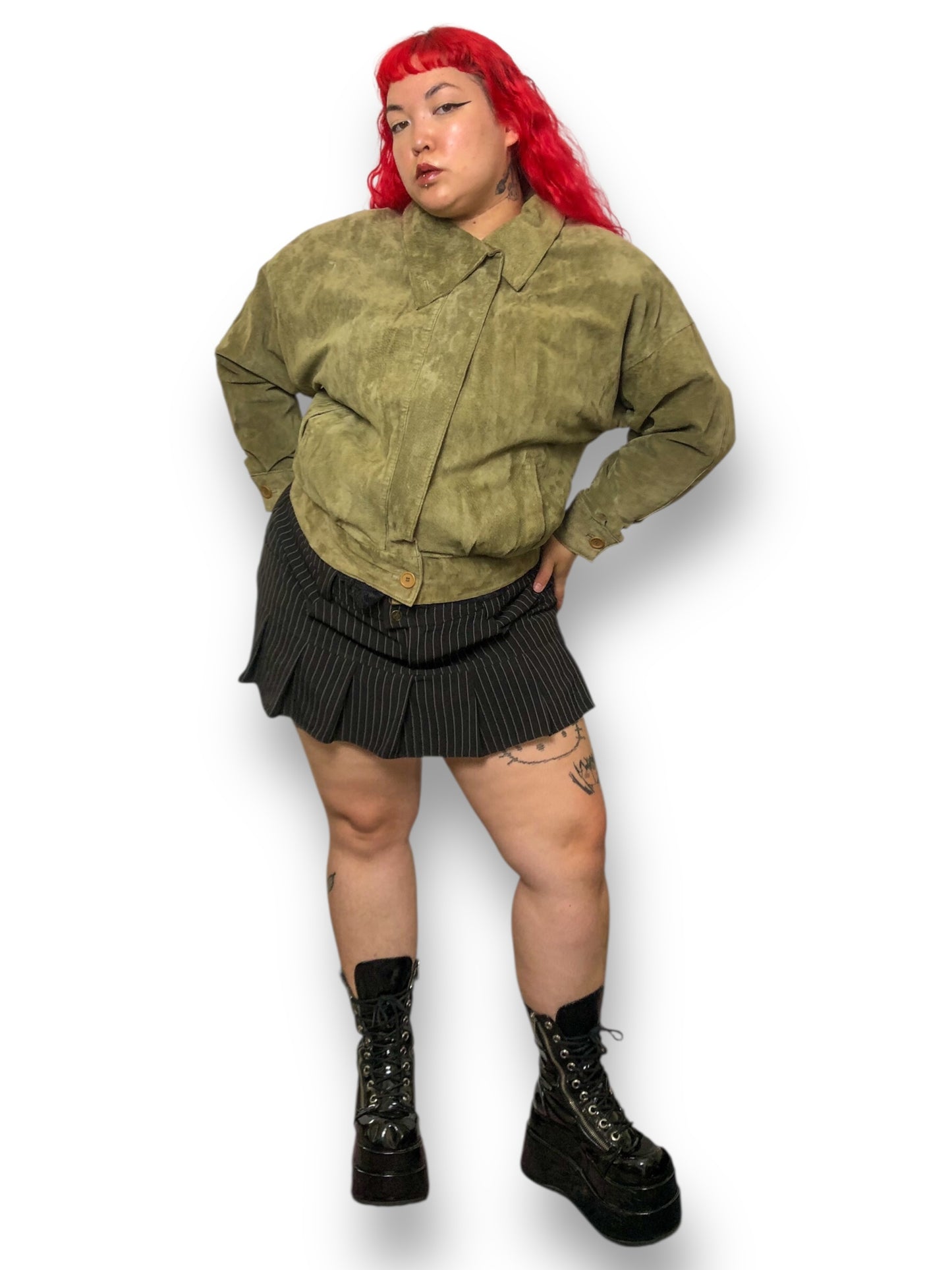 80’s Starting Point Olive Green Leather Jacket (L/XL)
