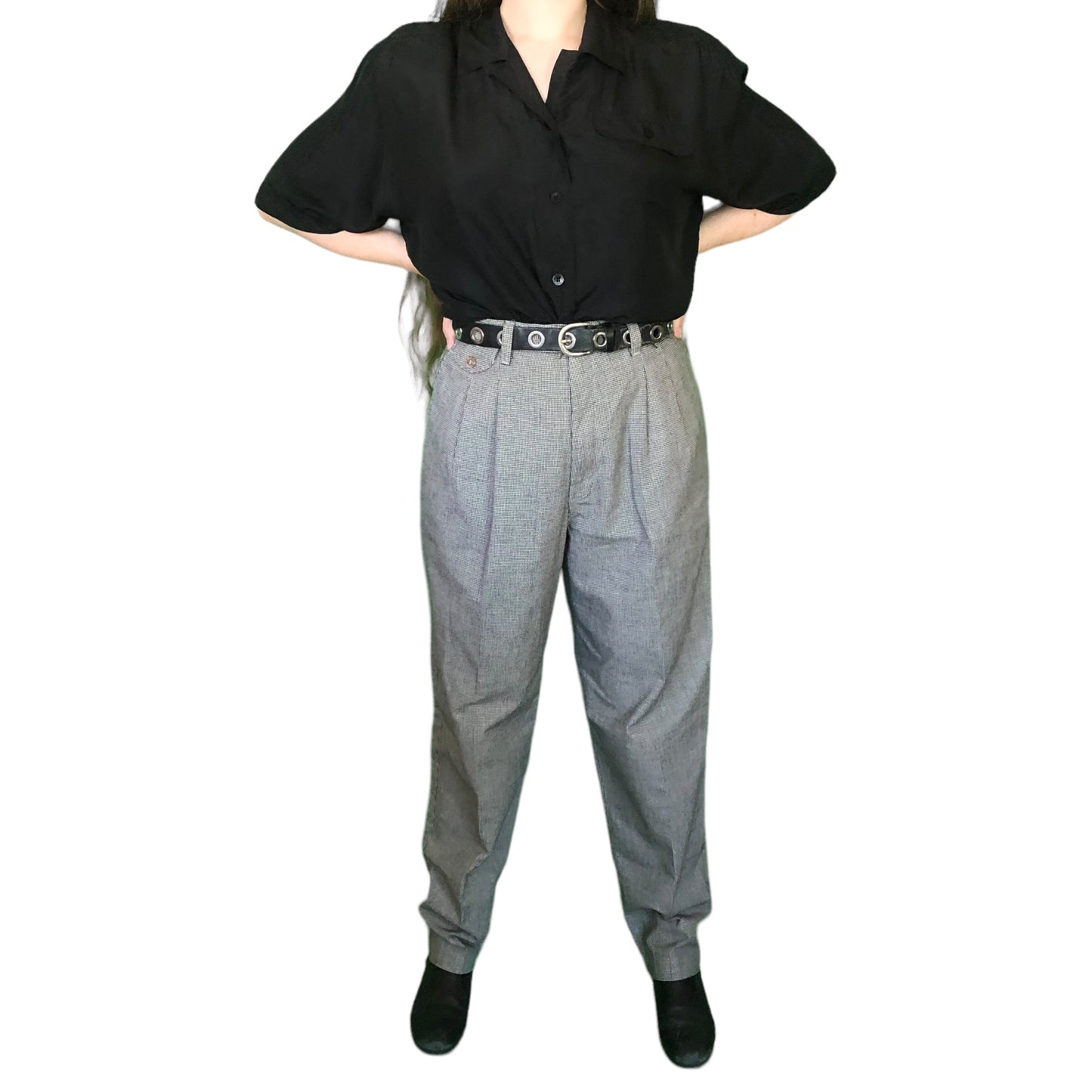 90’s Lee Black and White Micro Houndstooth Pleated Pants (L)