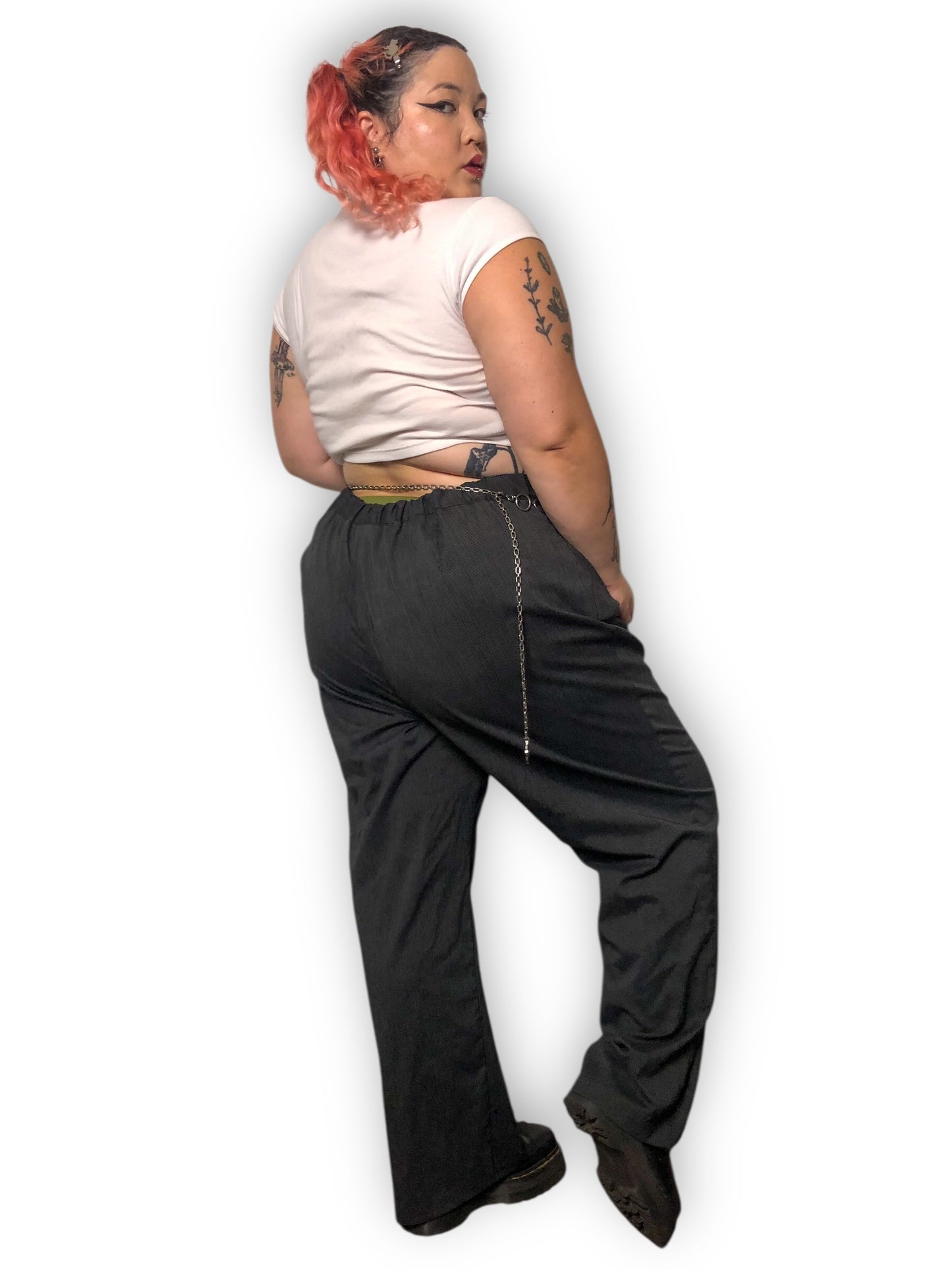 Y2K/Modern Maggie Barnes Gray and Black Pinstripe Slacks (3X)
