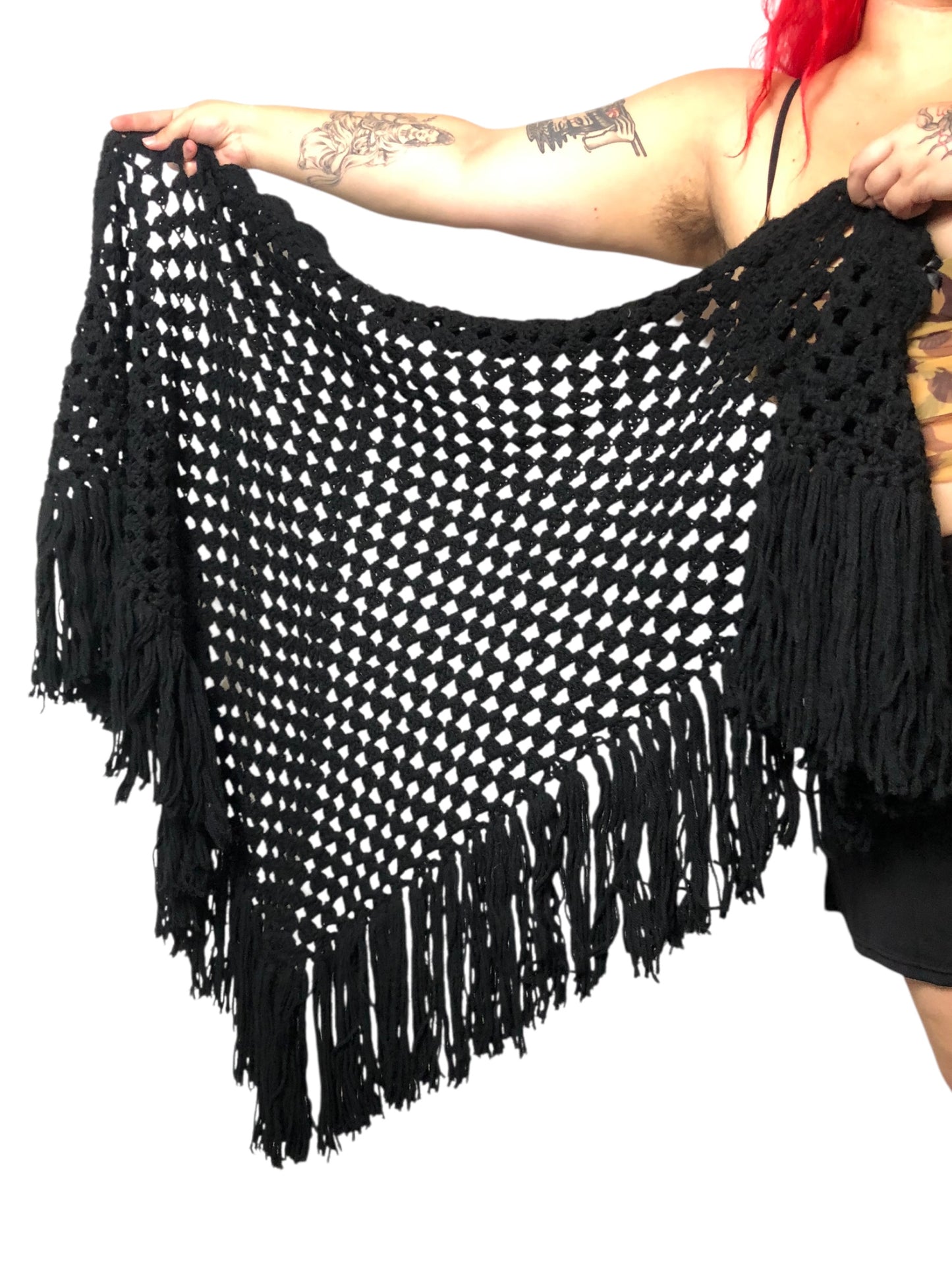 Black Crochet Knit Shawl