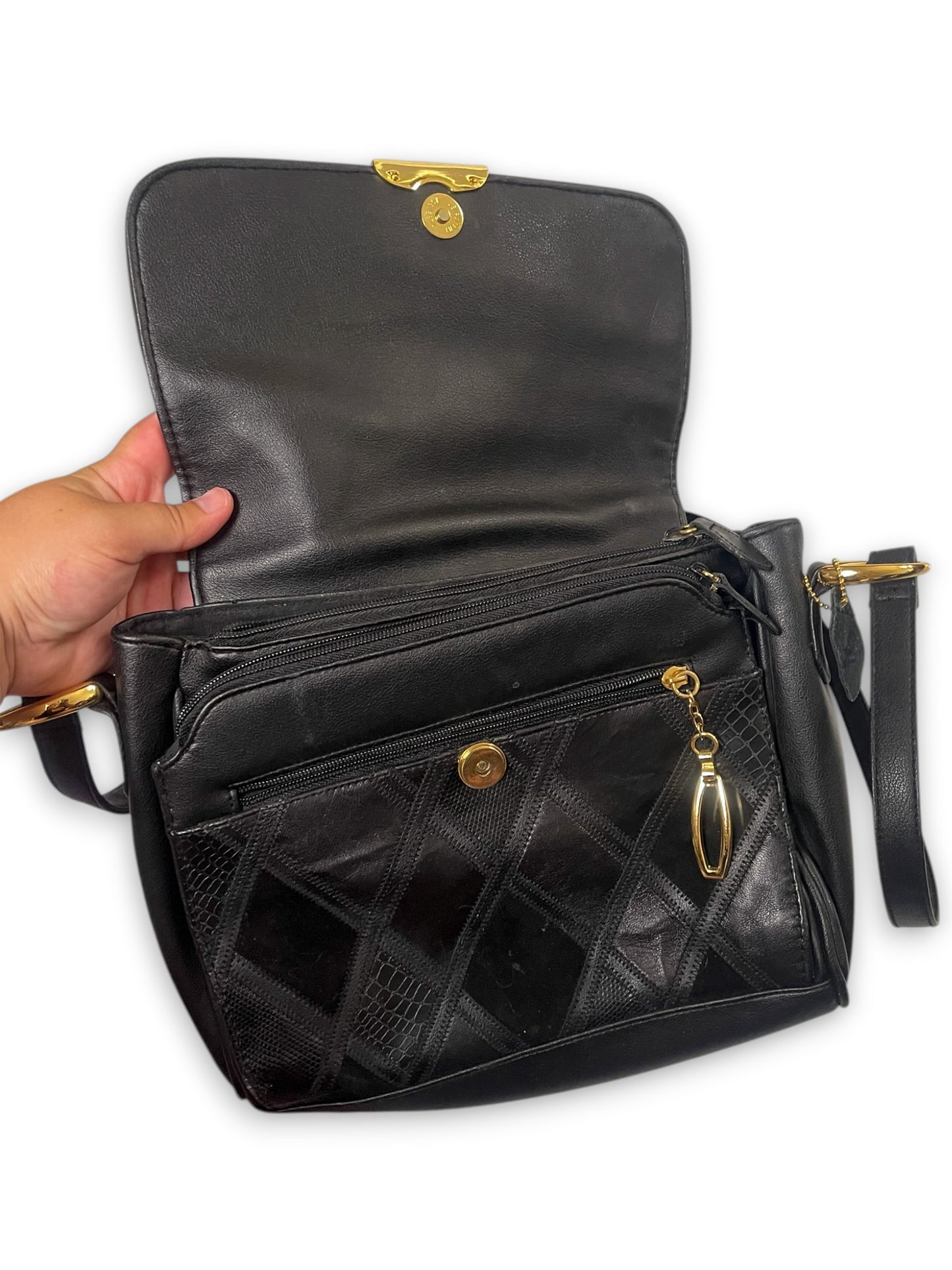 90’s Black Patchwork Leather Purse