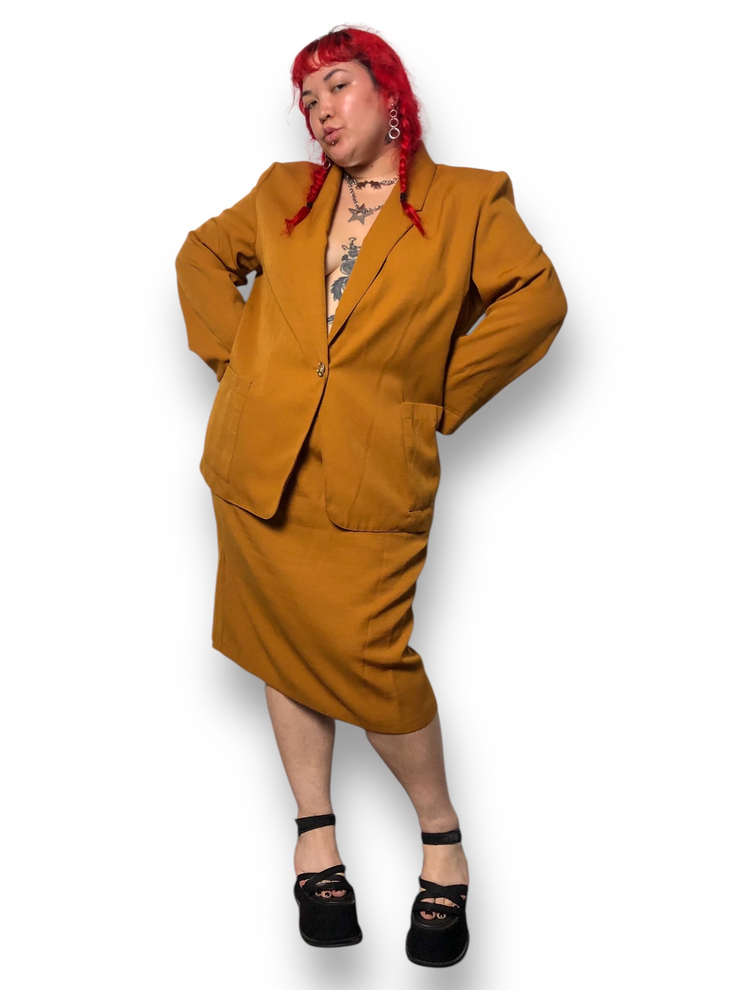 80’s Requirements Copper Brown Skirt Suit (2X/3X)