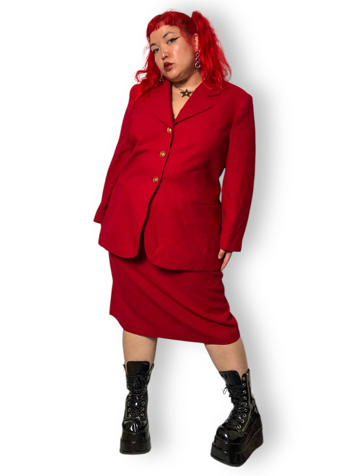 90’s/Y2K Kasper II for August Max Woman Red Skirt Suit (2X)
