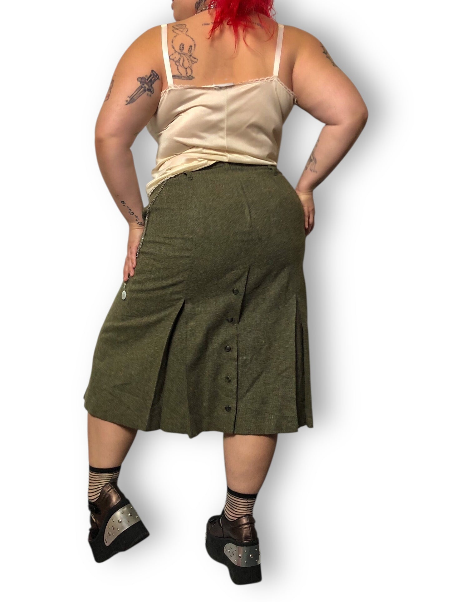 90’s Together! Olive Green Knit Pleated Skirt (2X)