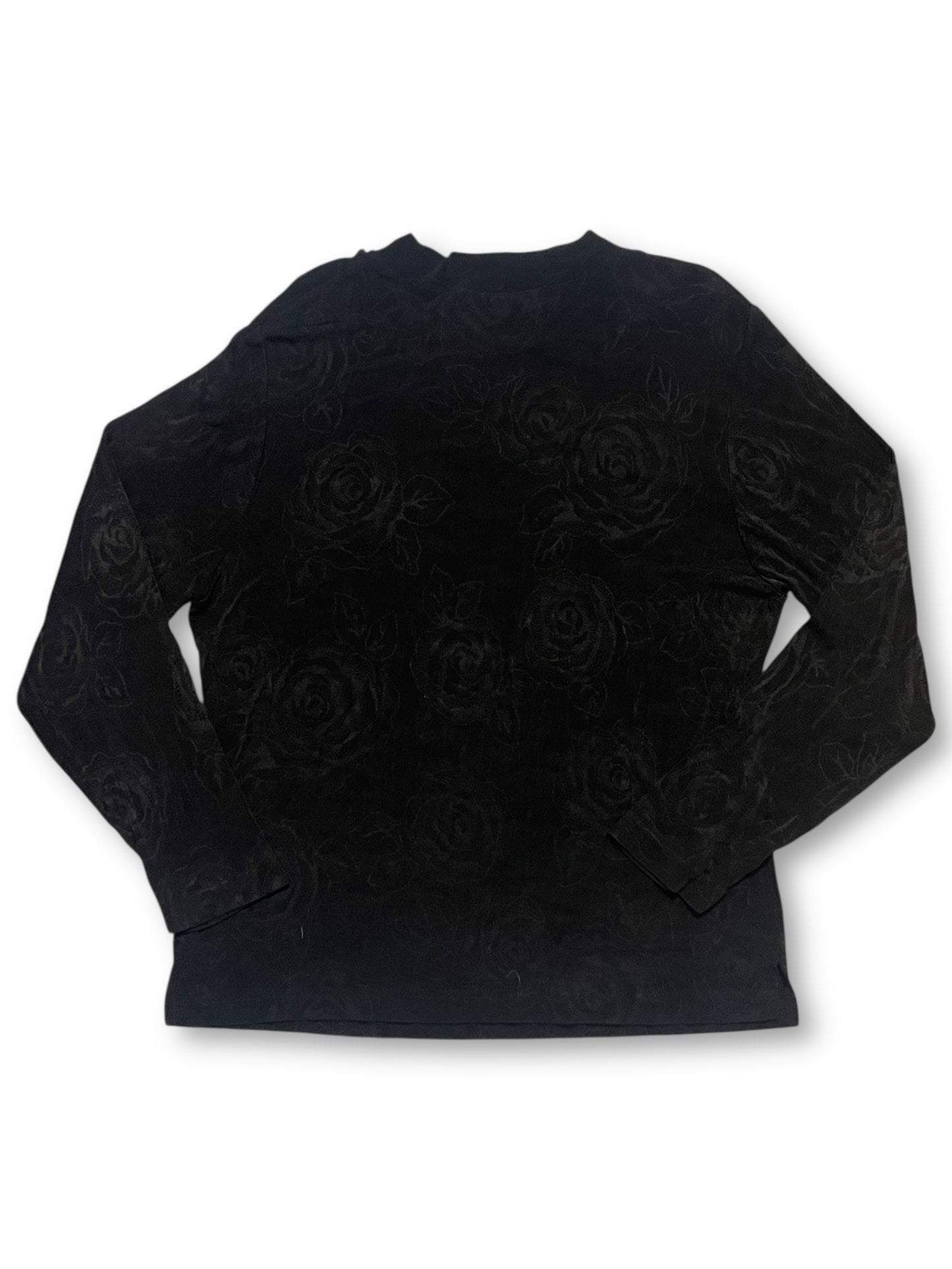 80’s/90’s Lasa Black Floral Slinky Long Sleeve Shirt (M/L)