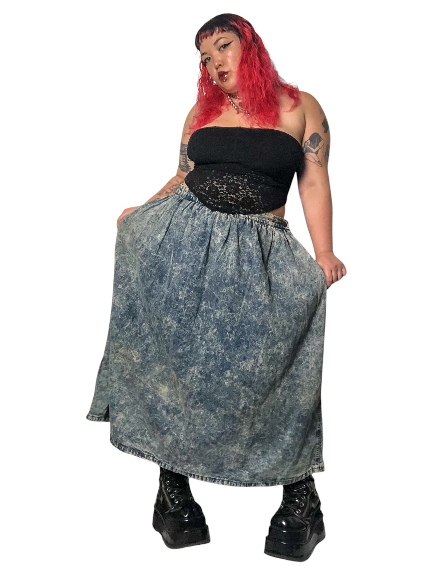 80’s/90’s Palmetto’s Acid Wash Denim Circle Skirt (2X)