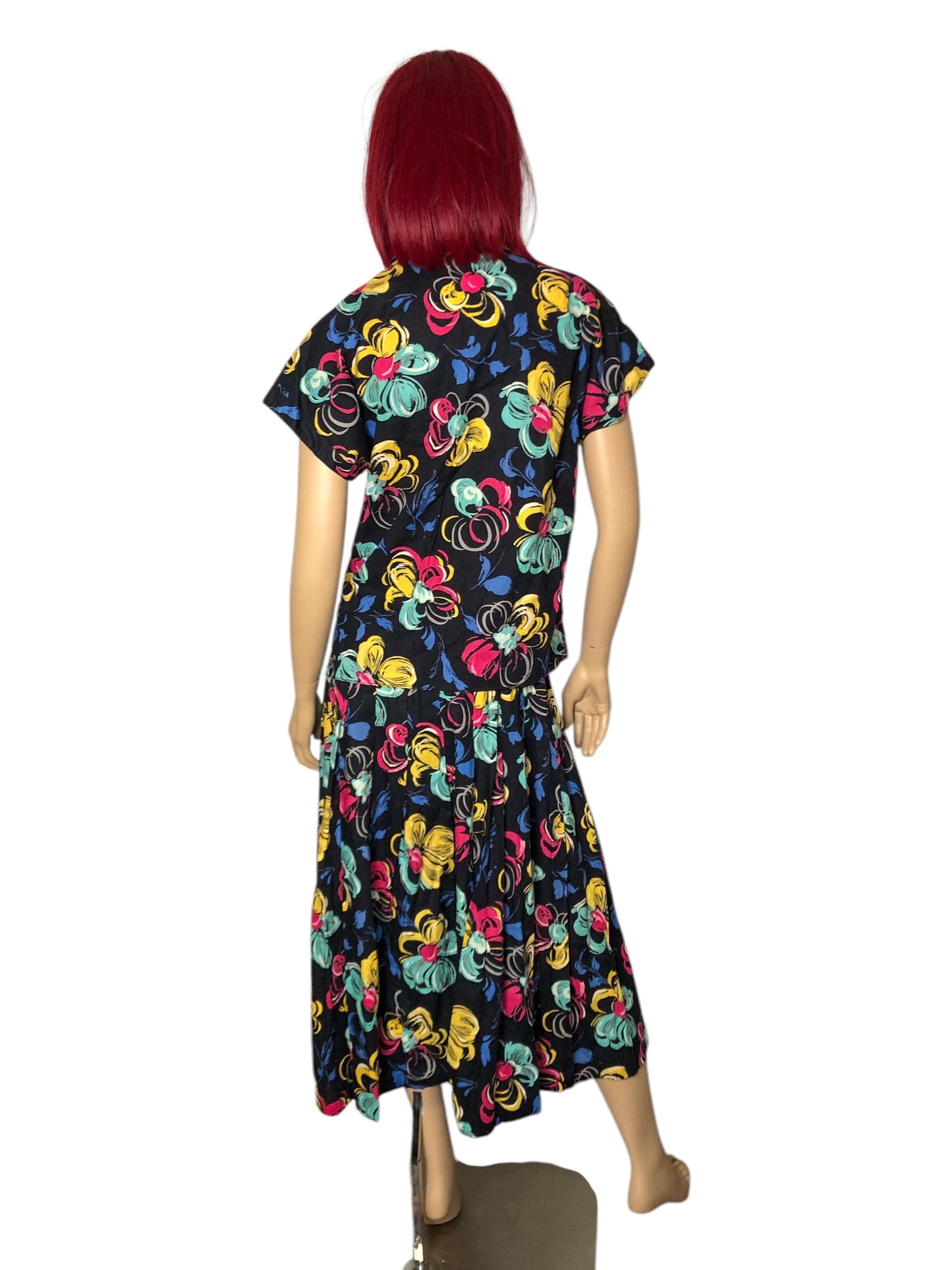 Vintage Abstract Floral Print 2-Piece Set (L)