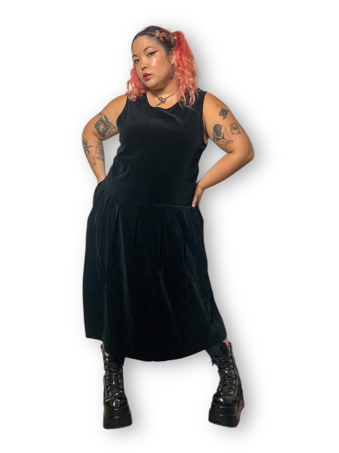 60’s/70’s Bechamel Black Velvet Midi Dress (XL)