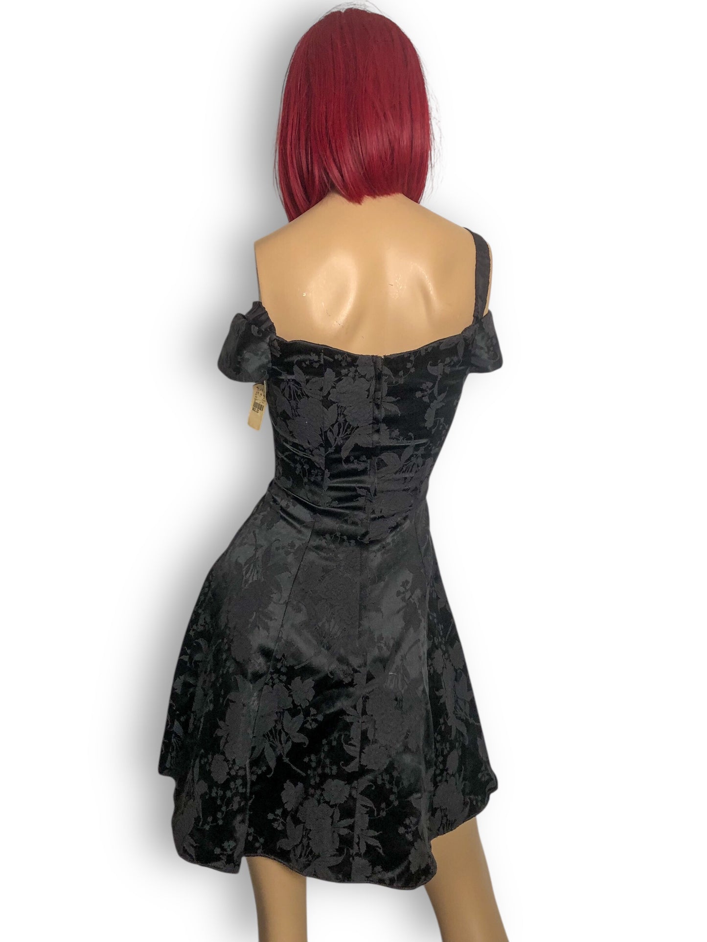 90’s Gunne Sax by Jessica McClintock Black Floral Brocade Cocktail Dress (XXS)
