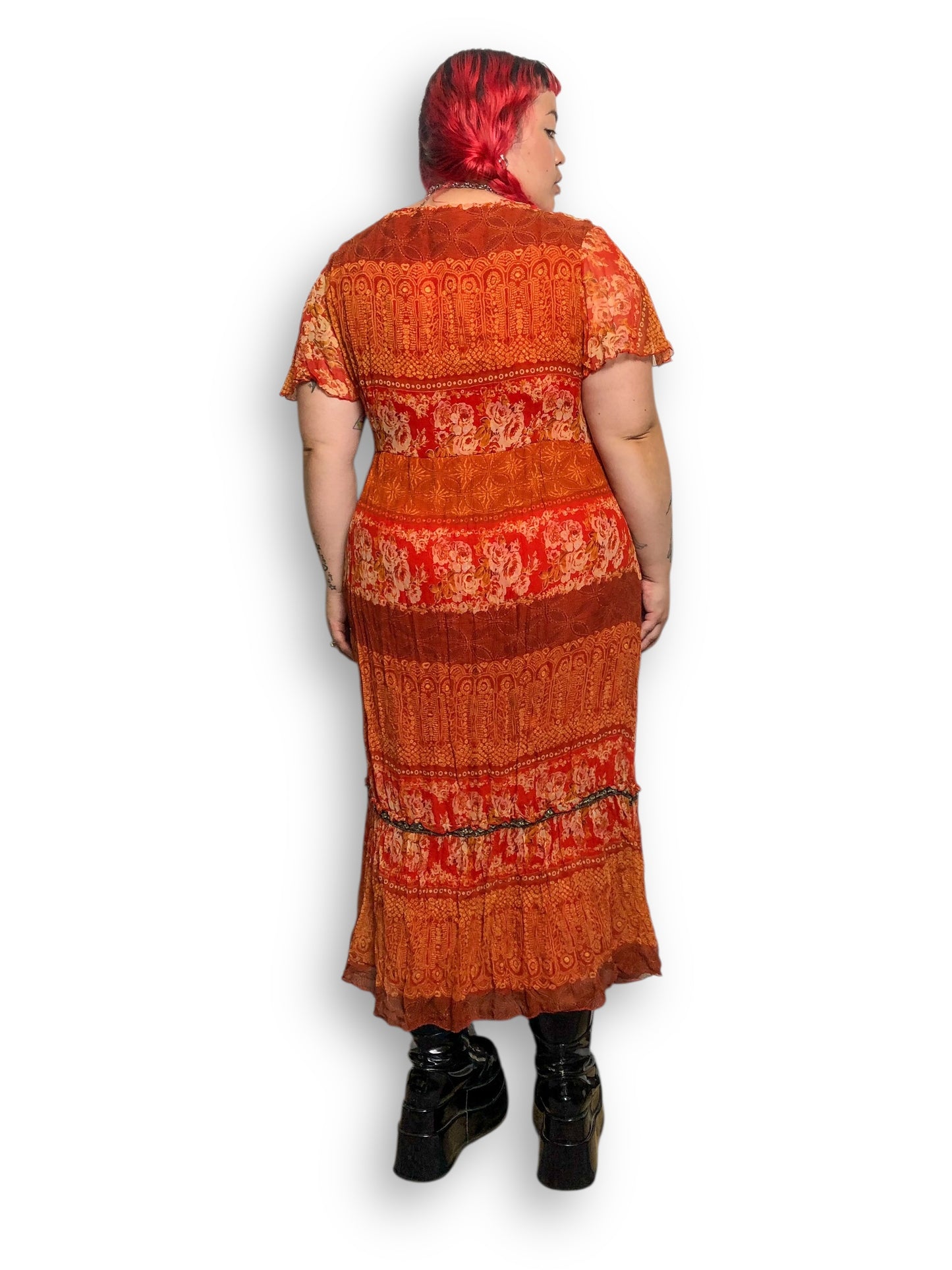 90’s/Y2K Signature by Robbie Bee Orange Patterned Maxi Dress (2X)