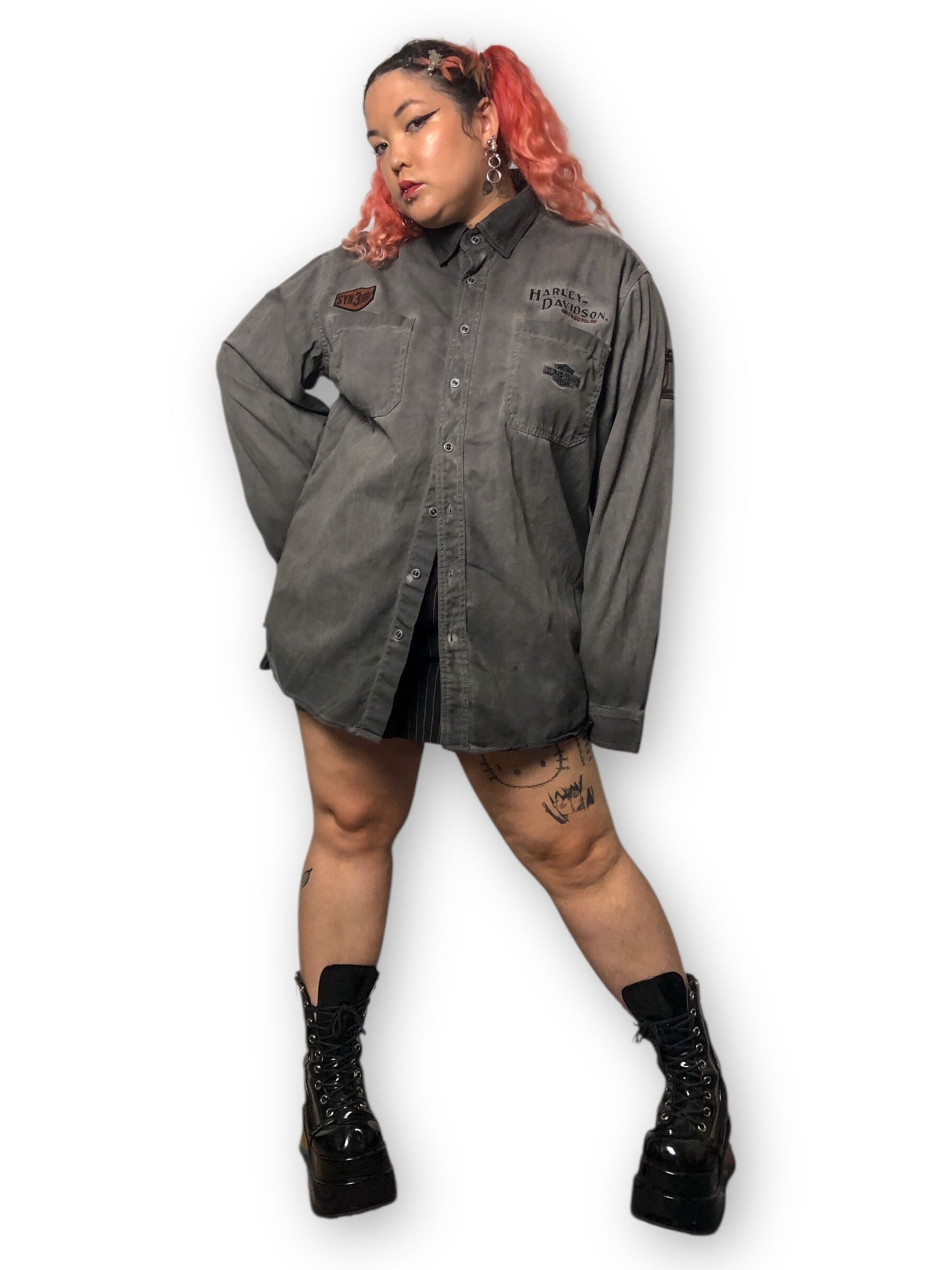 90’s/Y2K Harley Davidson Gray Button Down Shirt (2X)