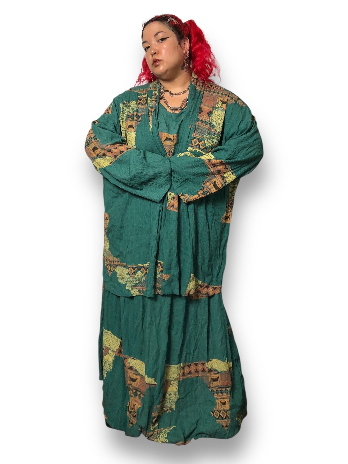 Y2K Simply Southwest Sea Green Retro Patterned 3-Piece Set (2X)