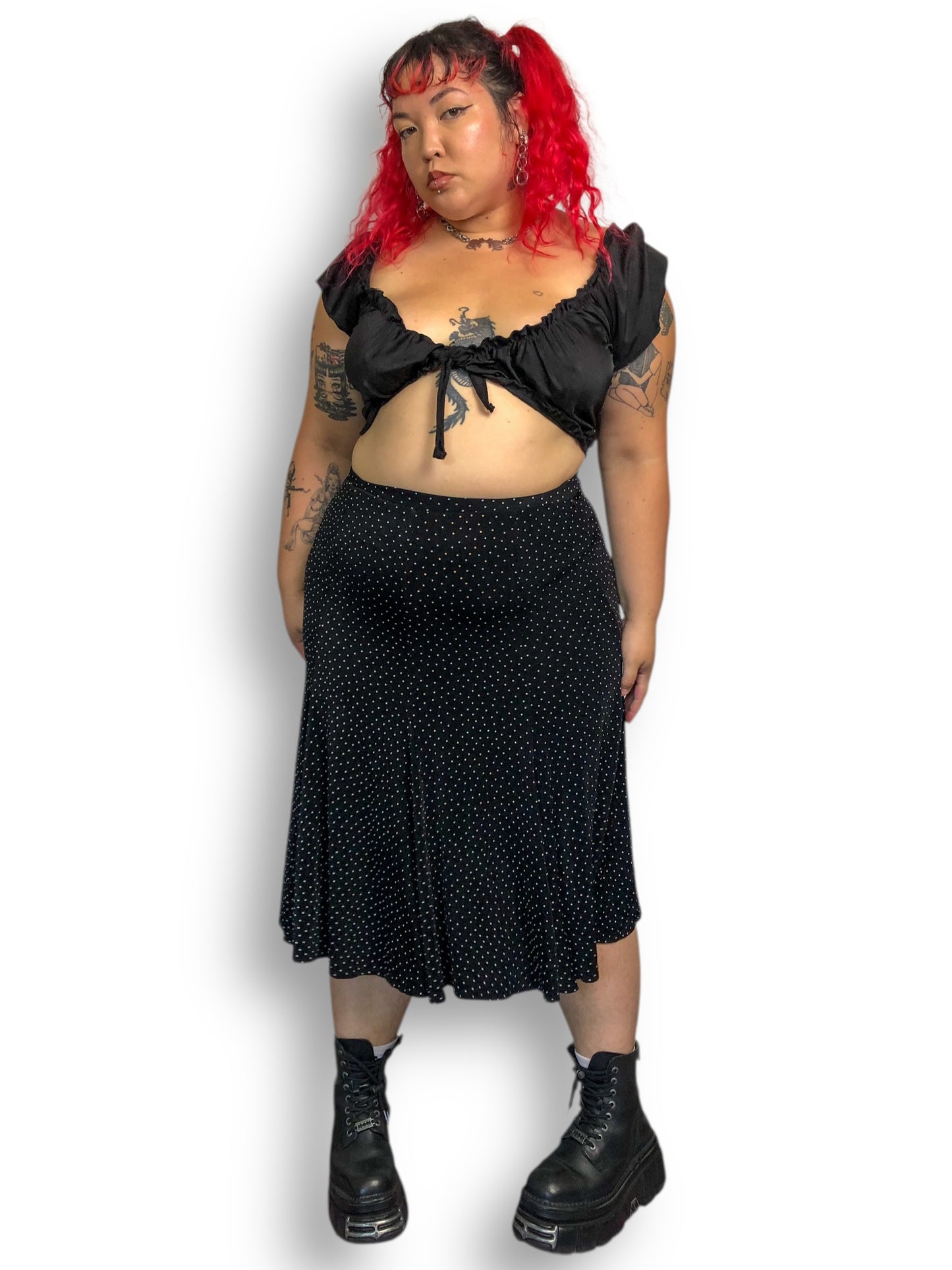 90’s/Y2K Chico’s Travelers Black and White Polka Dot Skirt (L/XL/2X)