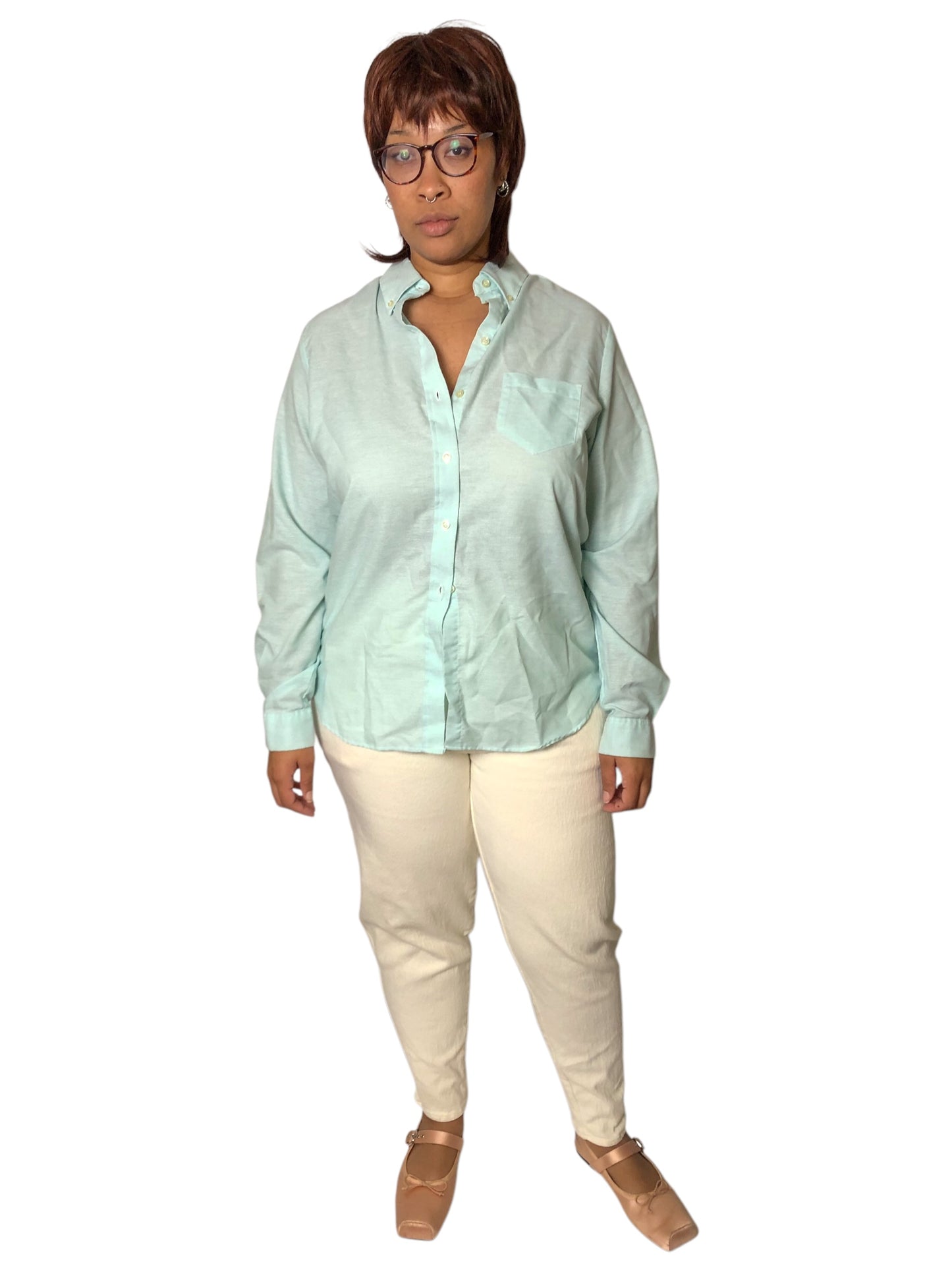 70’s/80’s Aqua Blue Button Down Shirt (2X)
