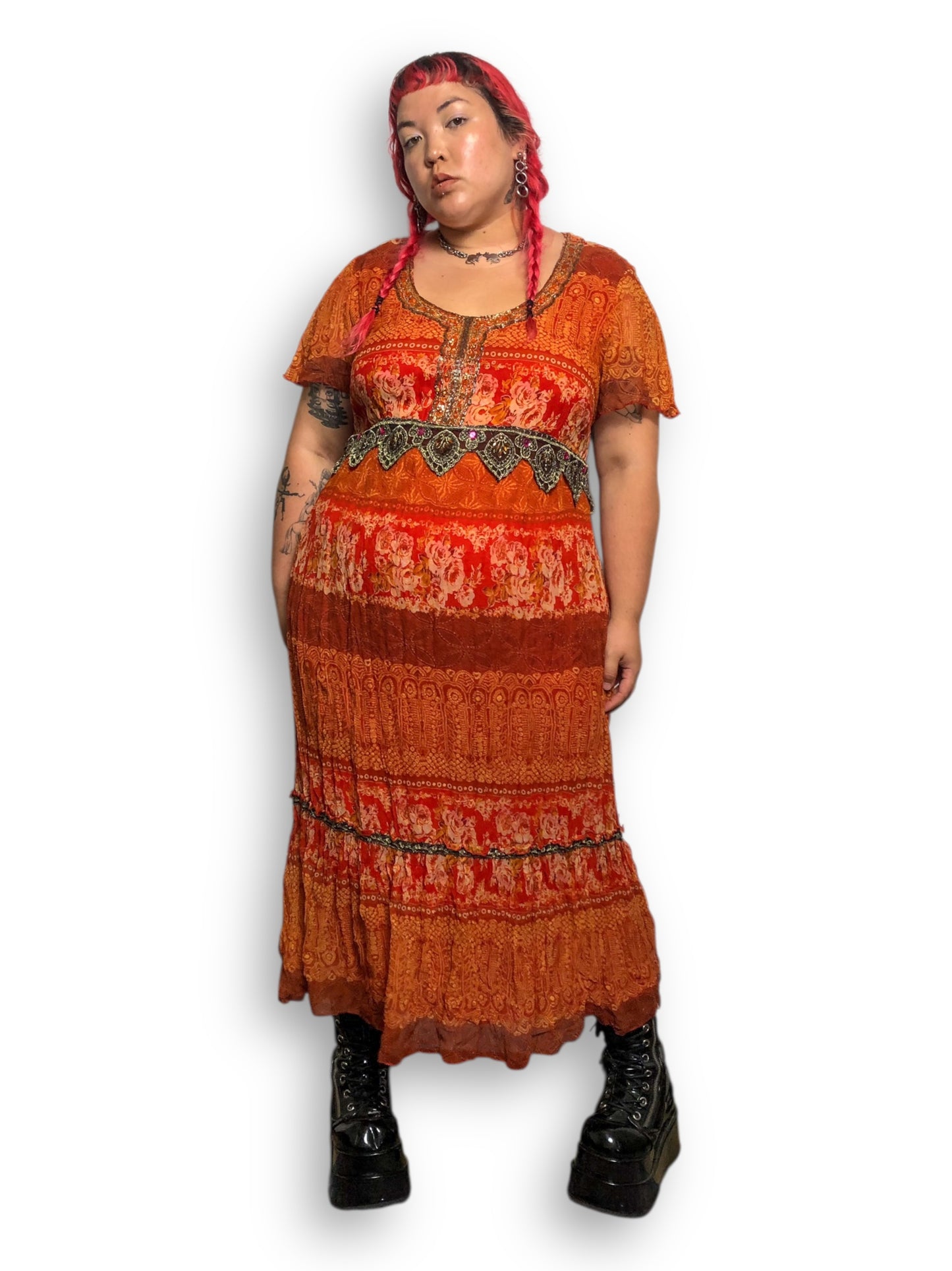 90’s/Y2K Signature by Robbie Bee Orange Patterned Maxi Dress (2X)