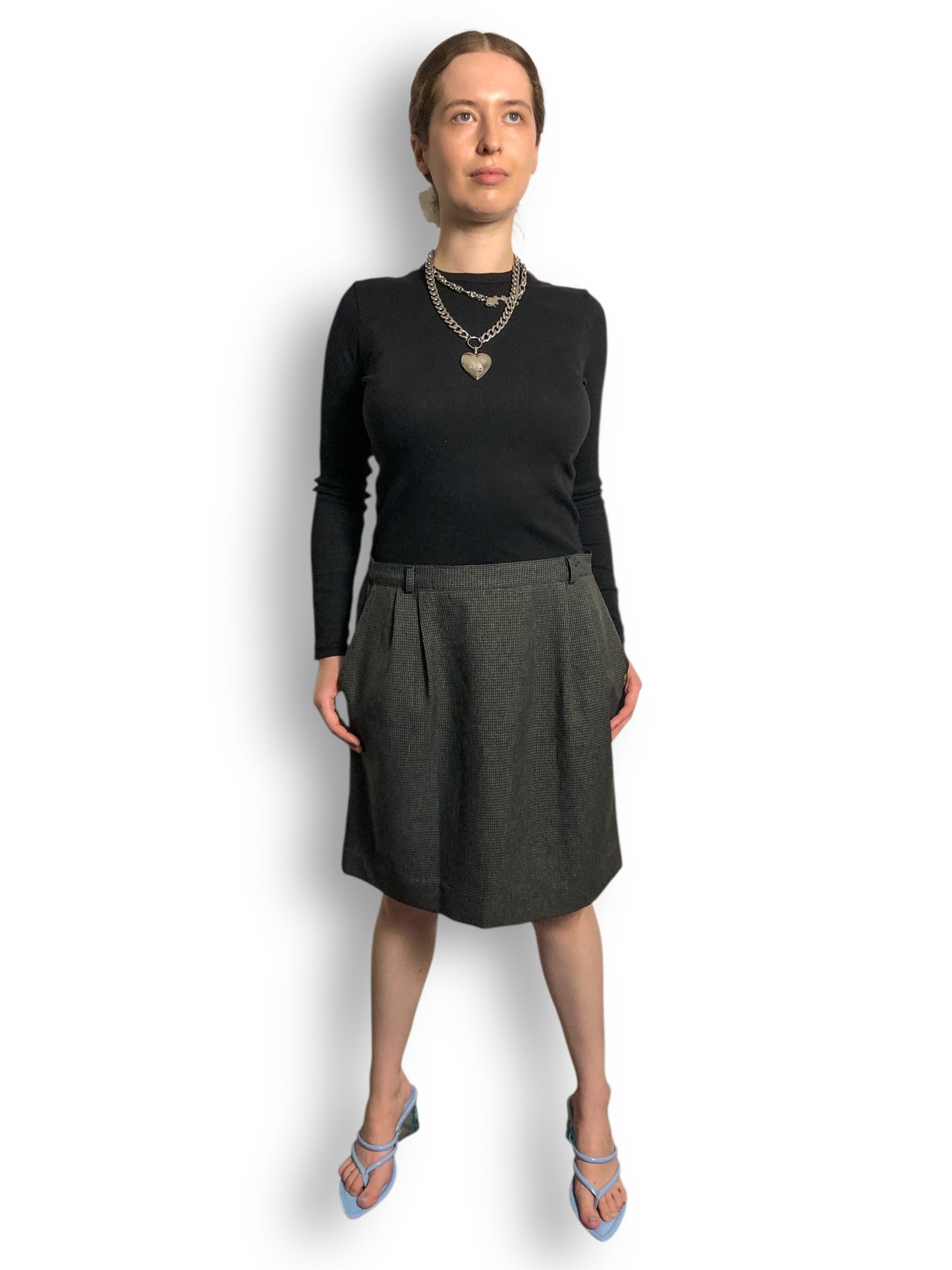 90’s Bentley Gray Houndstooth Plaid Skirt (L/XL)