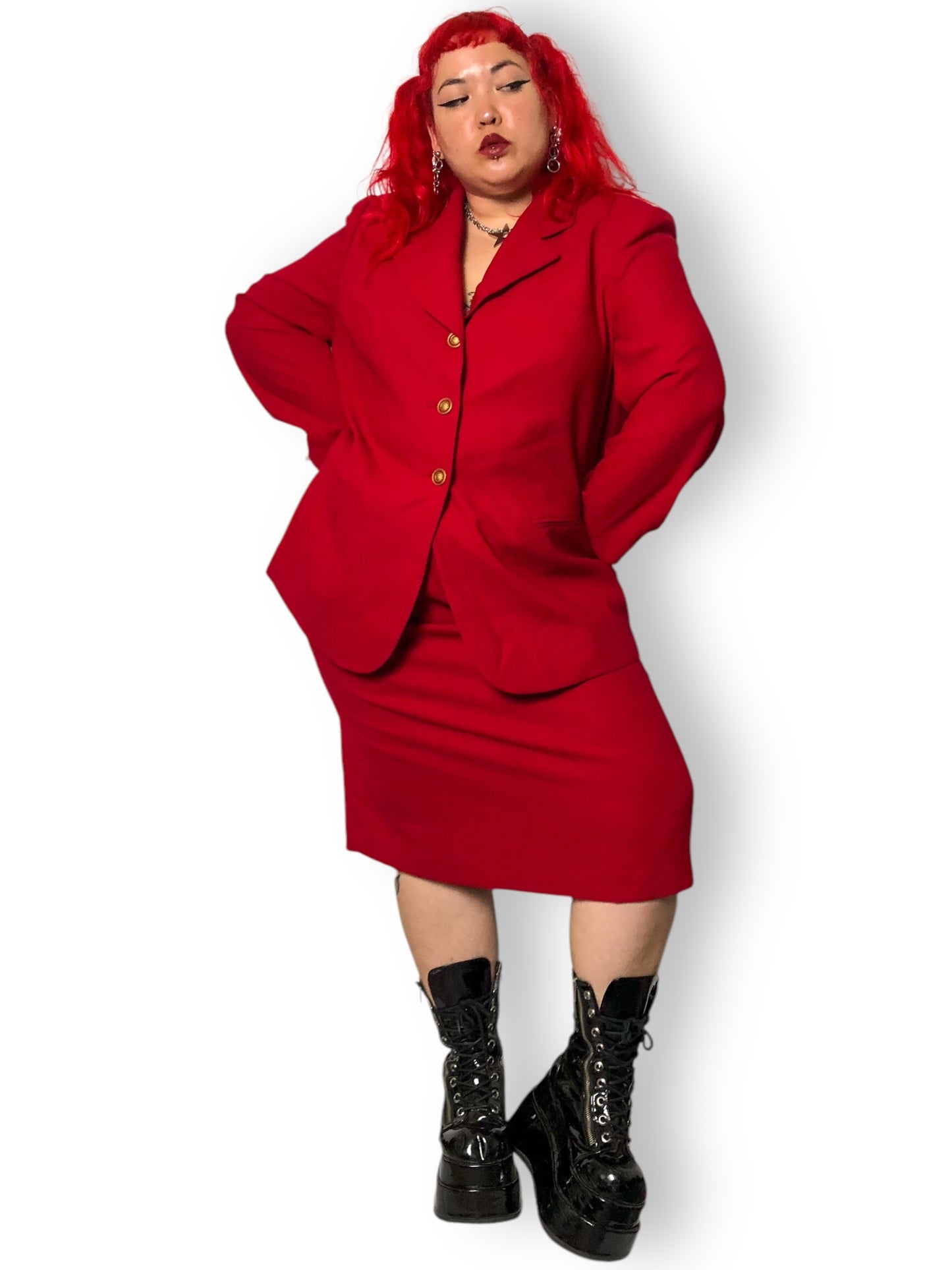 90’s/Y2K Kasper II for August Max Woman Red Skirt Suit (2X)