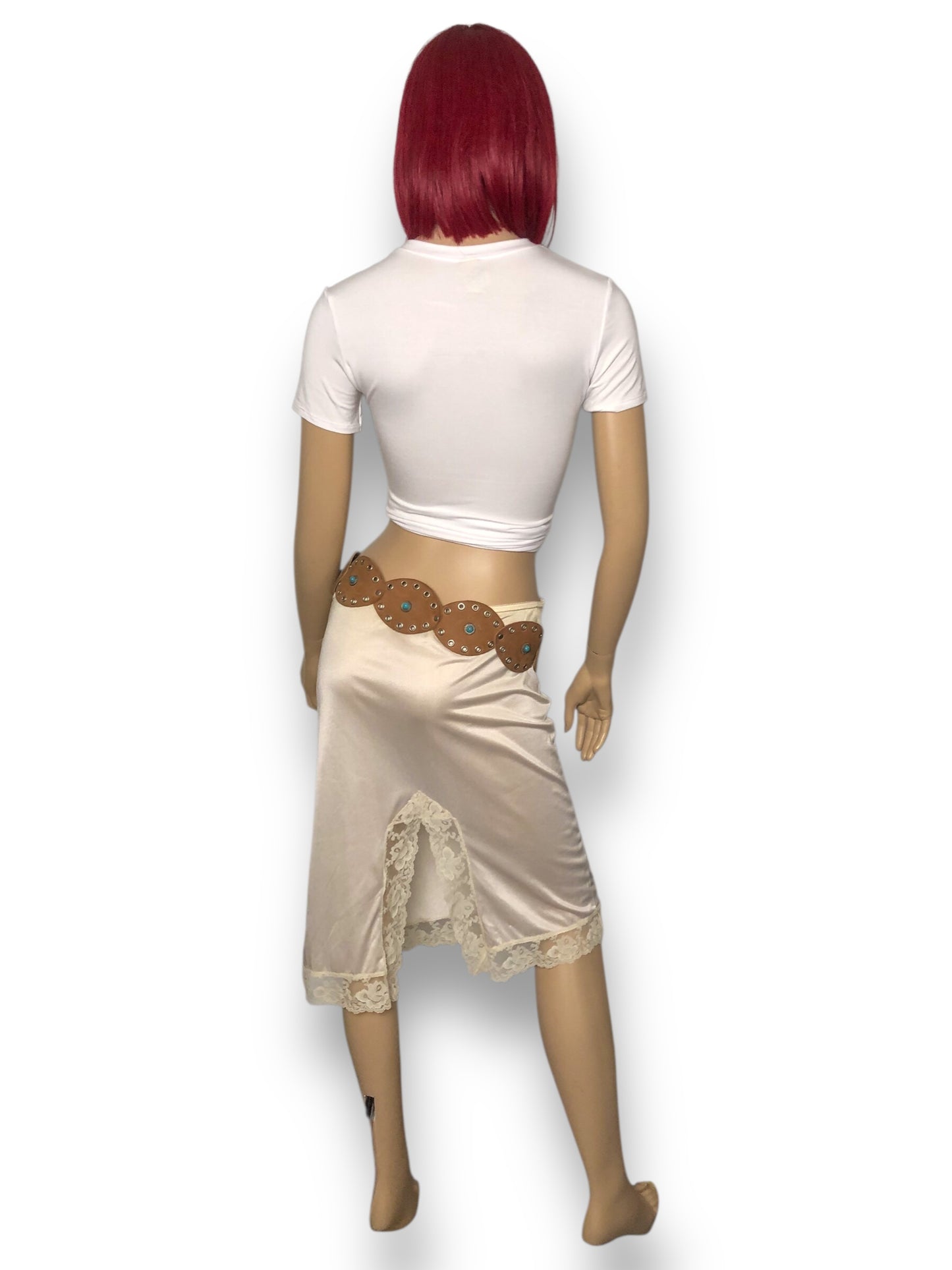 90’s/Y2K Cream Slip Skirt (M)