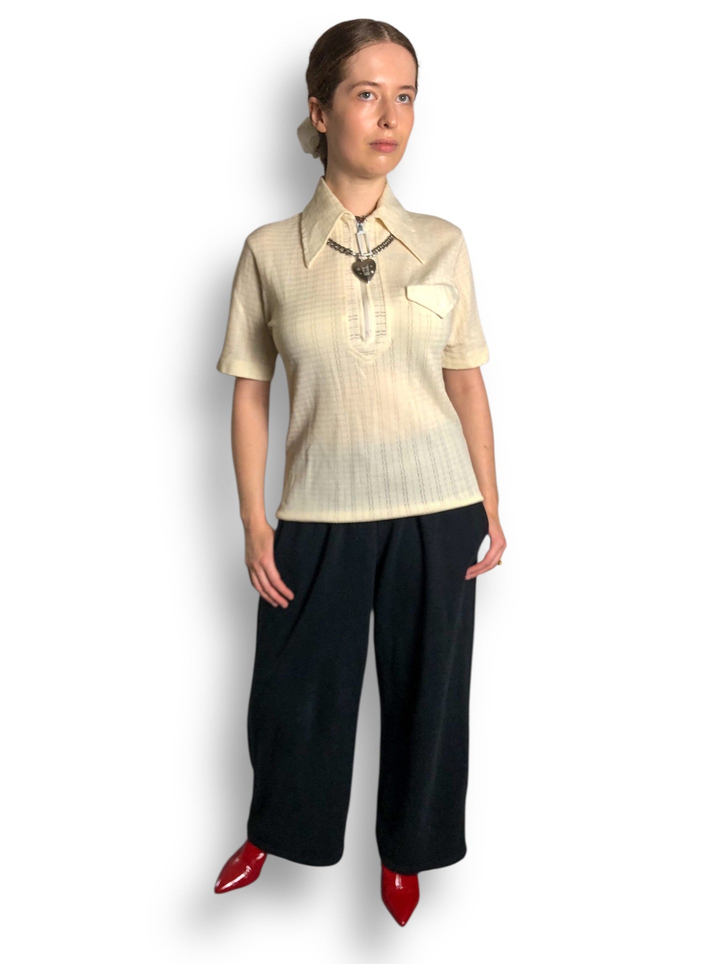 60’s/70’s White Retro Knit Shirt (M)