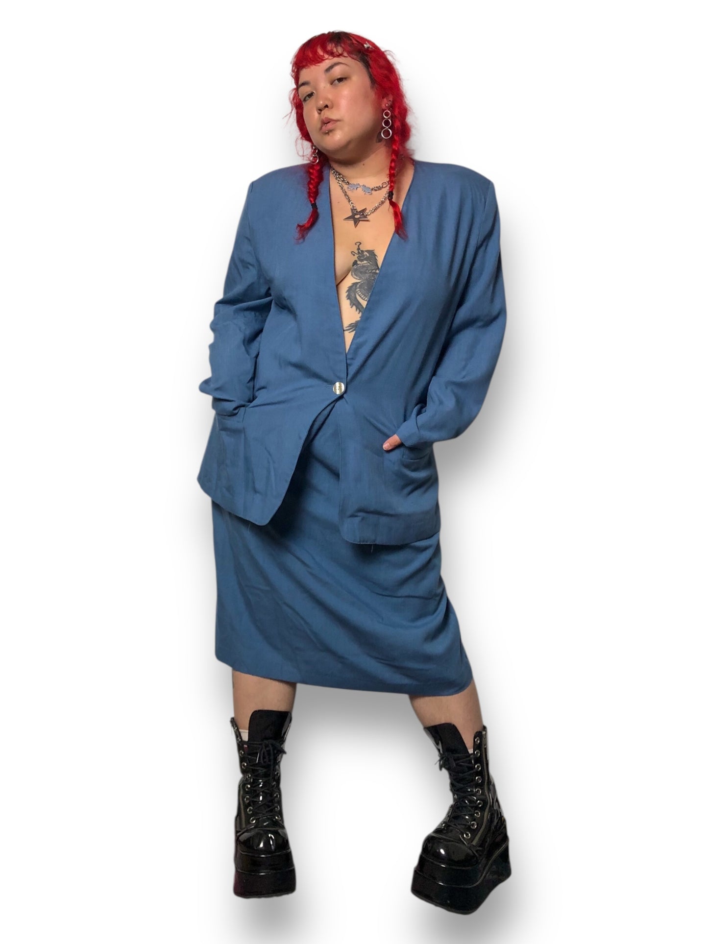 60’s/70’s Counterparts II Cerulean Blue Skirt Suit (2X/3X)