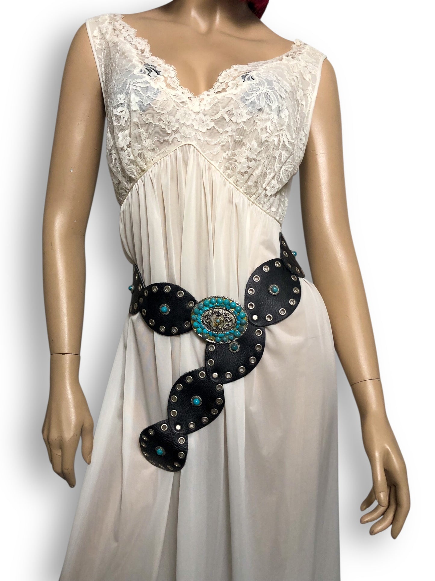 Vintage Black Leather Medallion Belt (M/L)