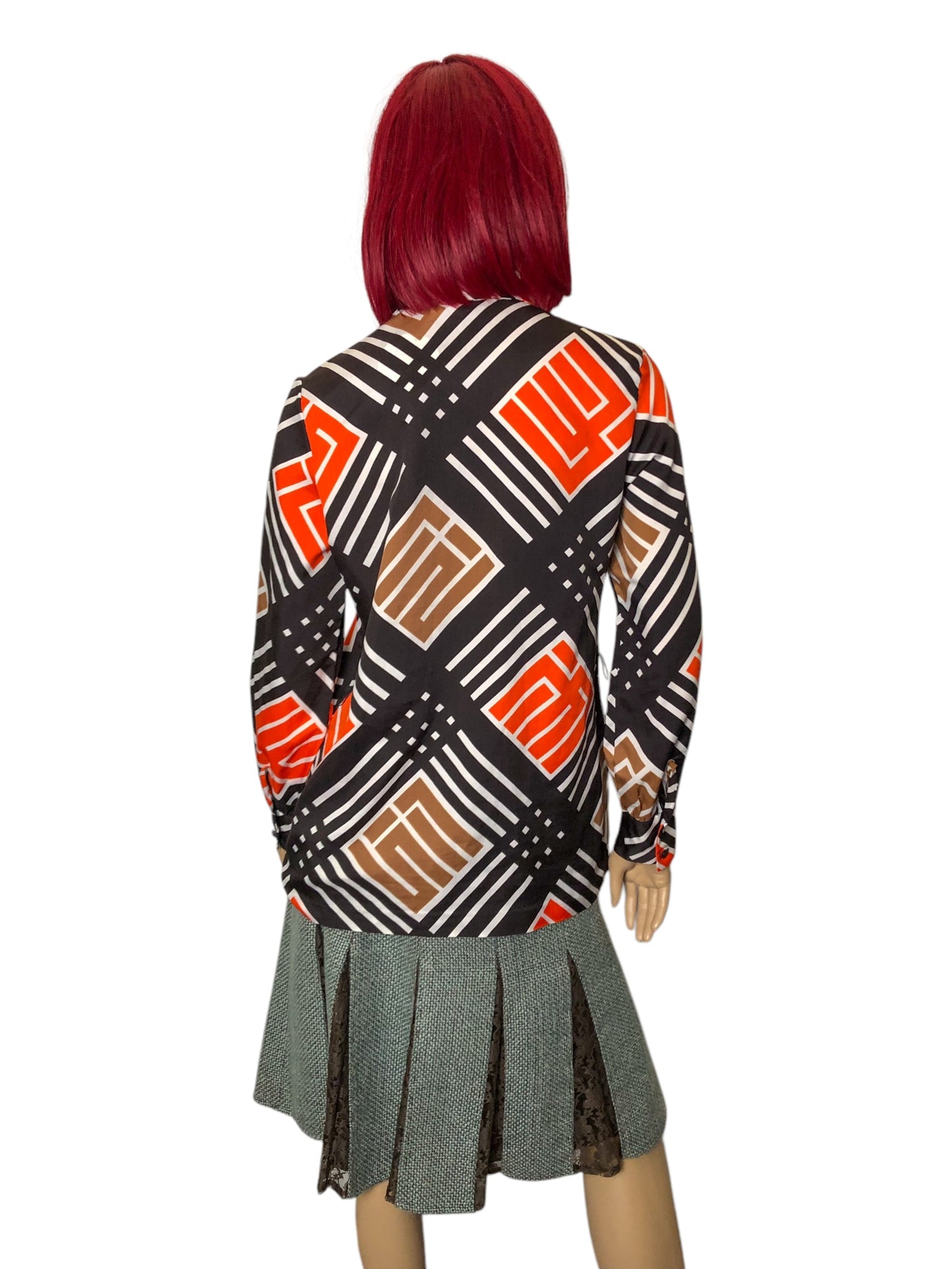 70’s Lady Arrow Retro Geometric Patterned Blouse (L)