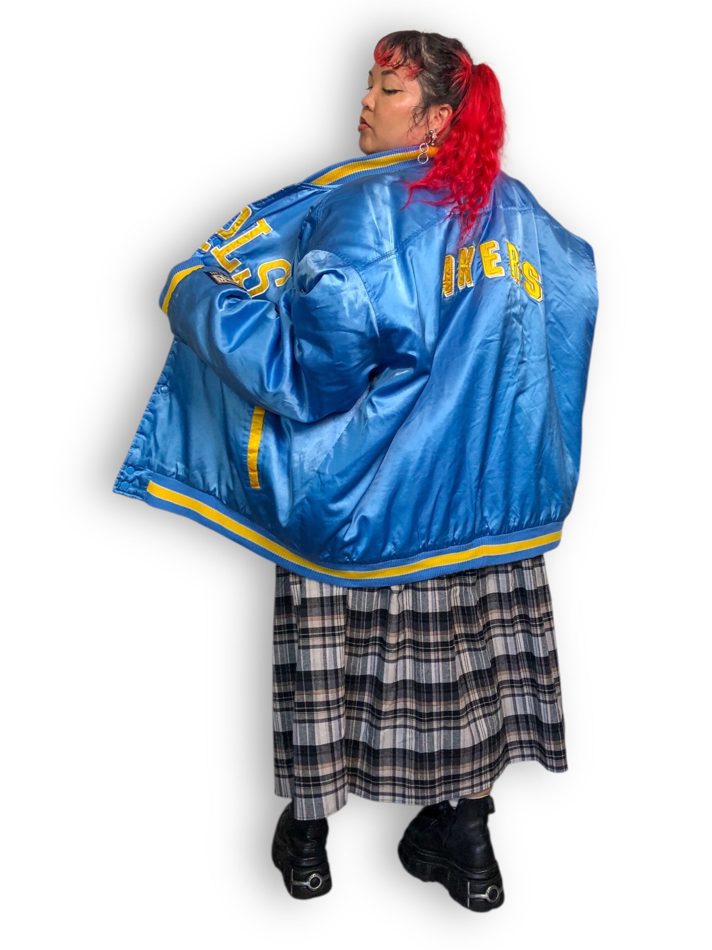 90’s Hardwood Classics Minneapolis Lakers Sky Blue Satin Bomber Jacket (3X/4X/5X/6X)