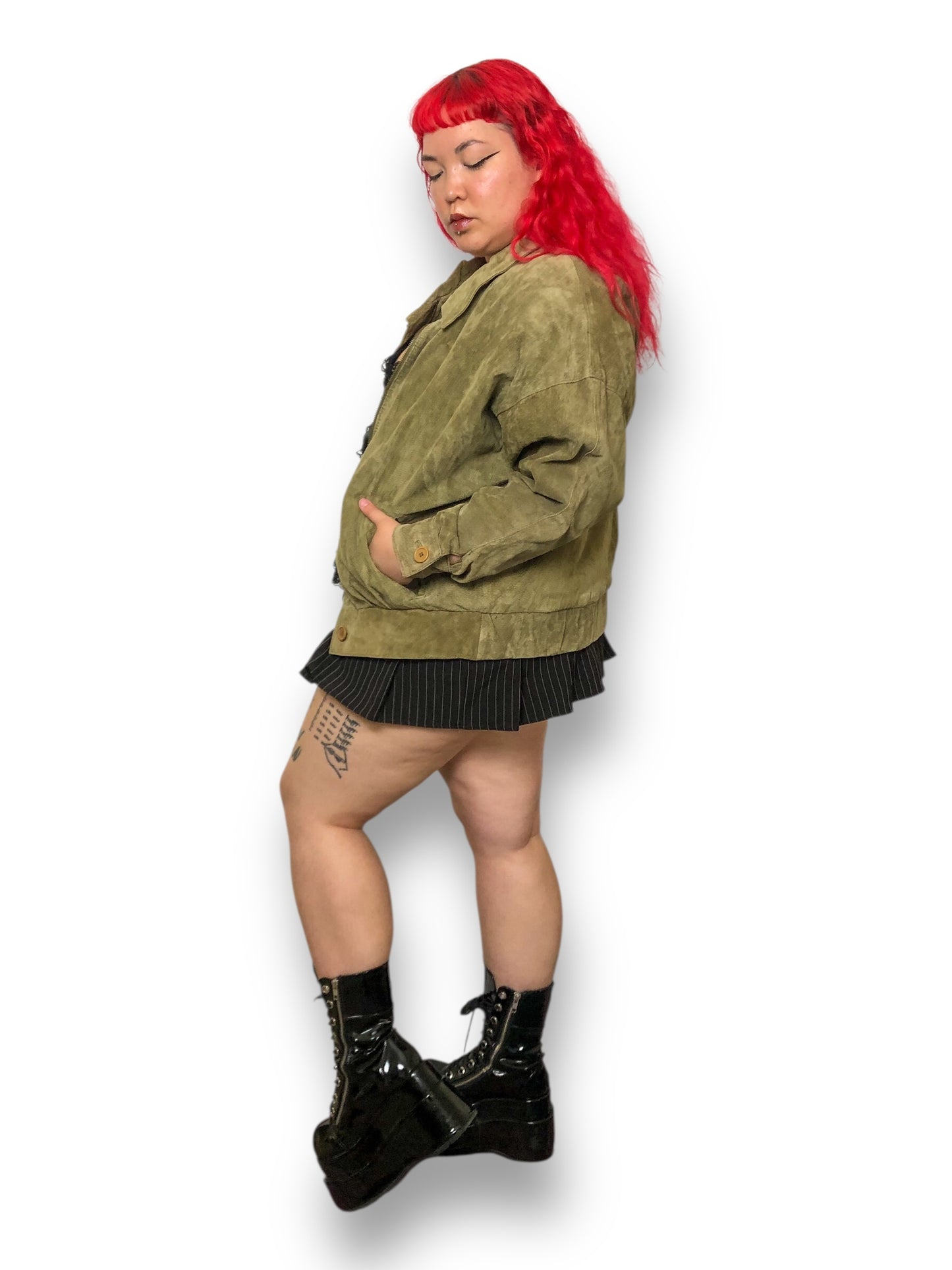 80’s Starting Point Olive Green Leather Jacket (L/XL)