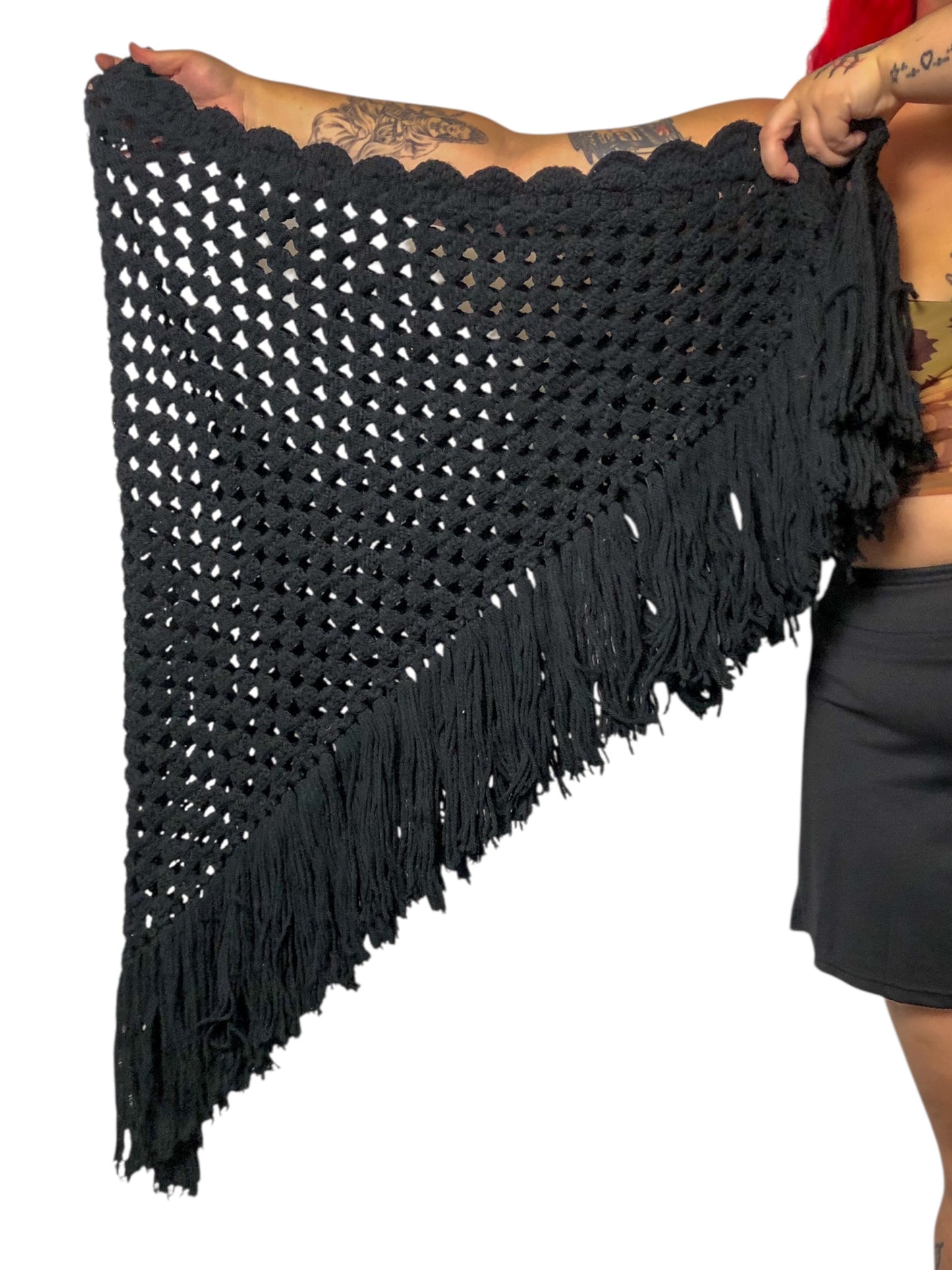 Black Crochet Knit Shawl
