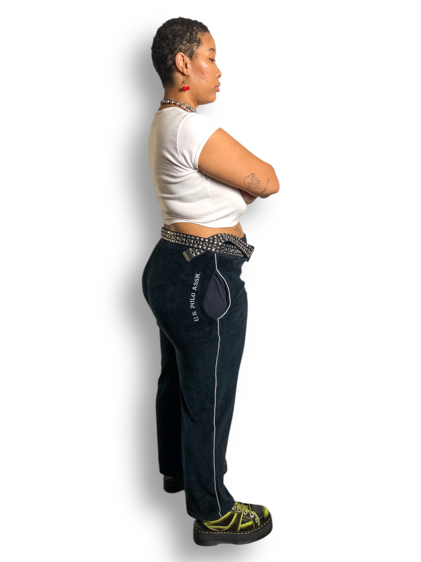 Y2K U.S. Polo Assocation Black Velour Track Pants (M/L/XL/2X)